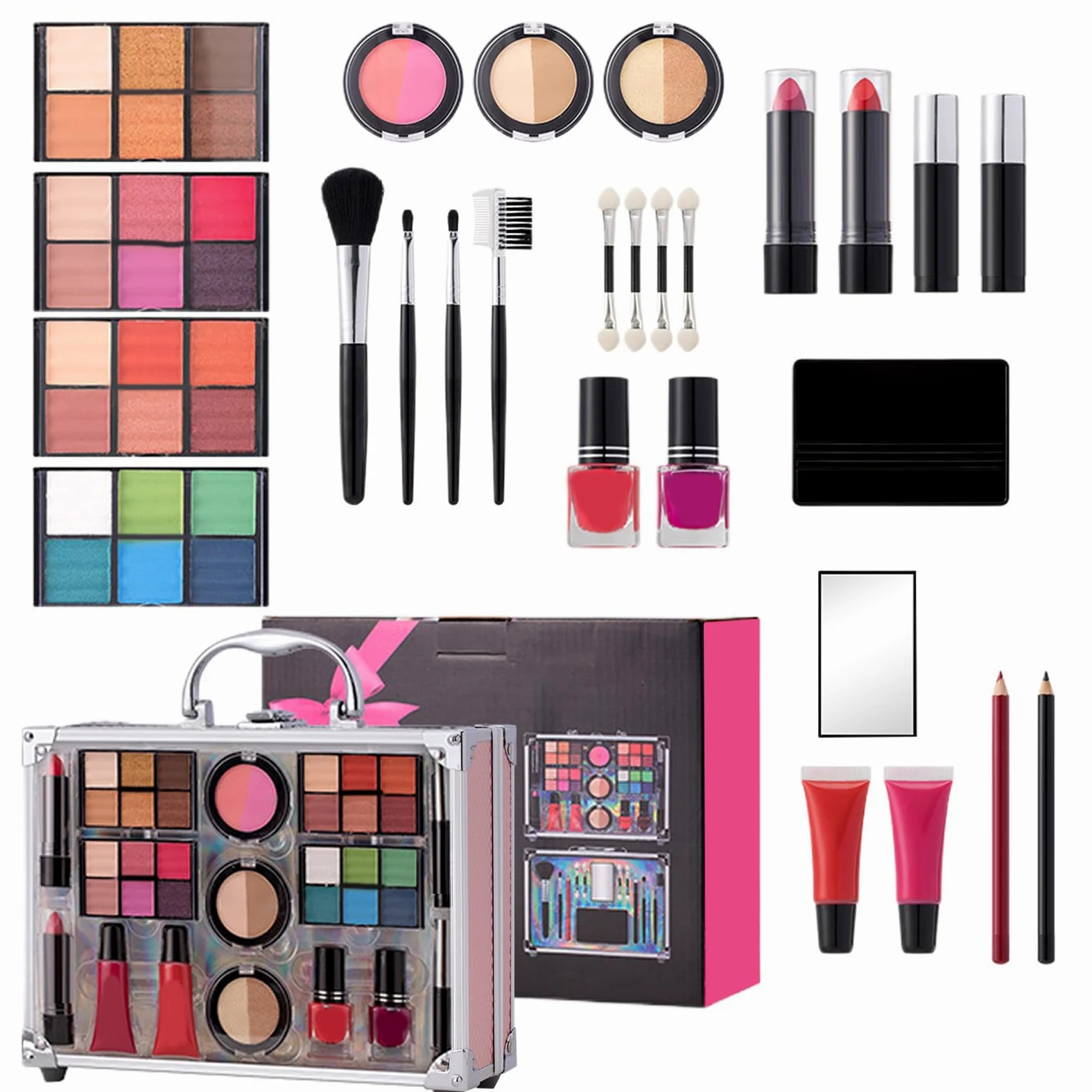 Kit Trucco con Custodia Di lunga durata resistente all'acqua resistente | Set Trucco Completo per Casa, Viaggio, Vacanza, Viaggi d'Affari, Performance sul Palco, Eventi, Feste, Usci
