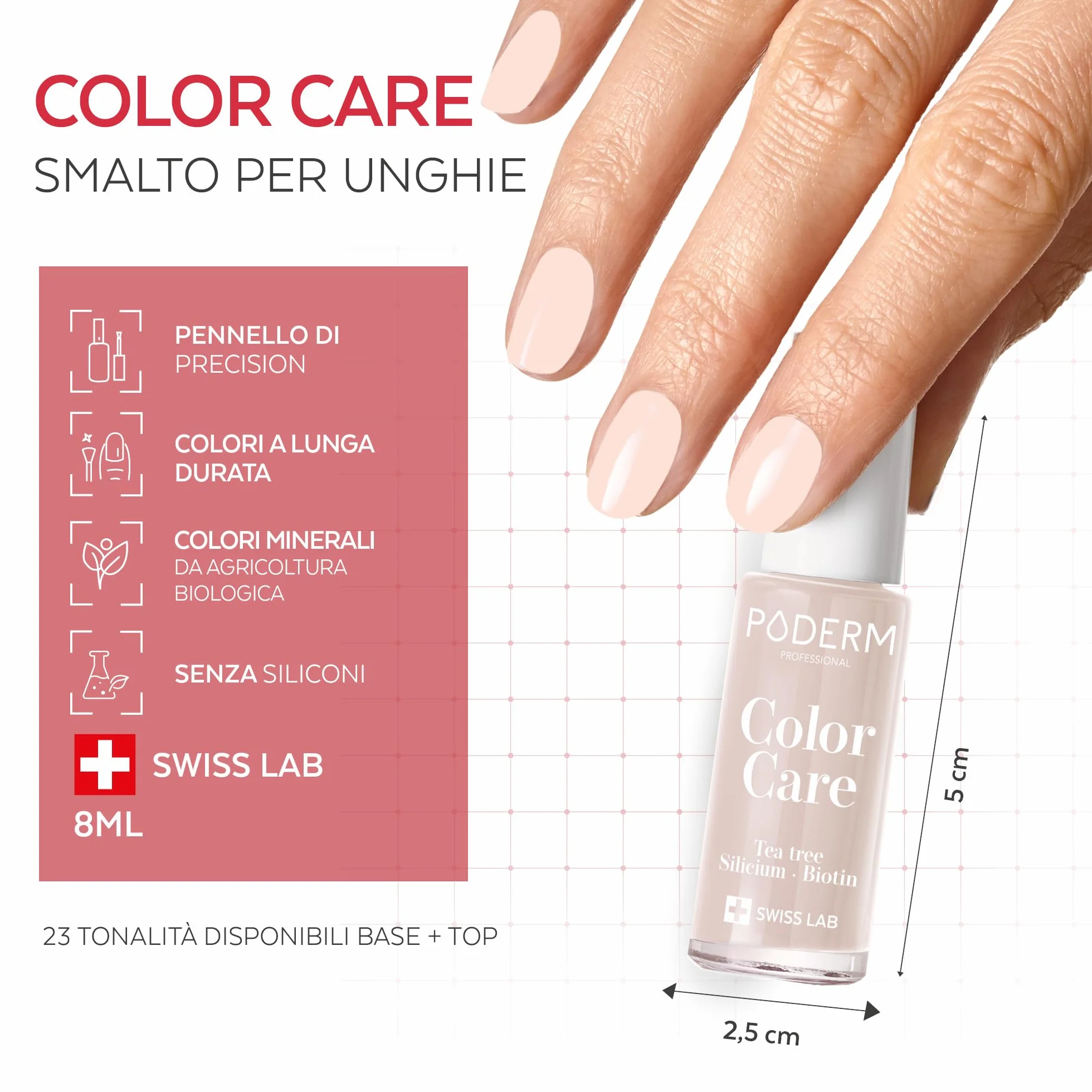 PODERM Smalto Cura per Unghie con Tea Tree Rosa Cipria 8ML Swiss Lab