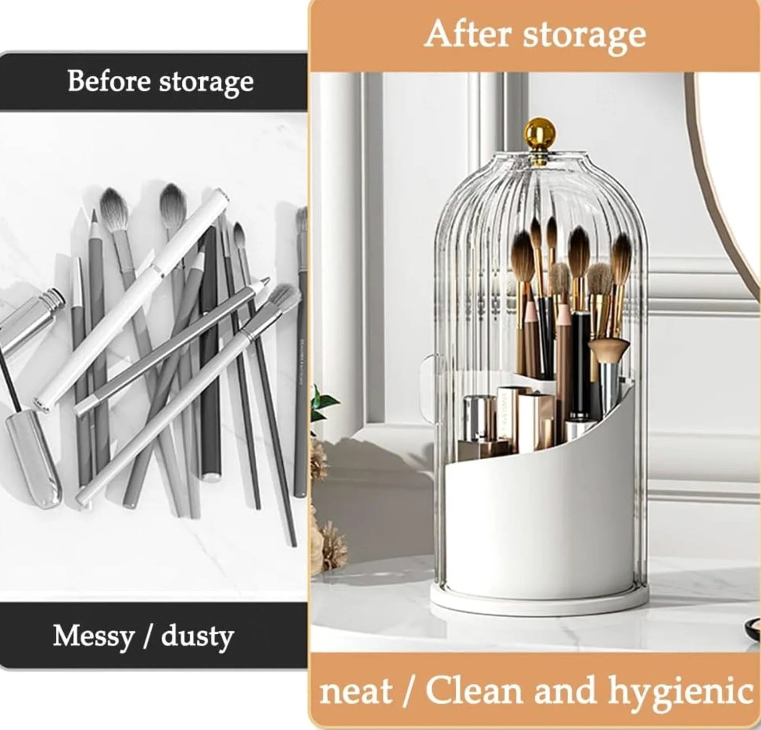 VIDECOR Porta Pennelli da Trucco Girevole a 360° con Coperchio Organizzatore Girevole per Rossetto Eyeliner Ombretto Portamatite per Sopracciglia Scatola Portaoggetti,C