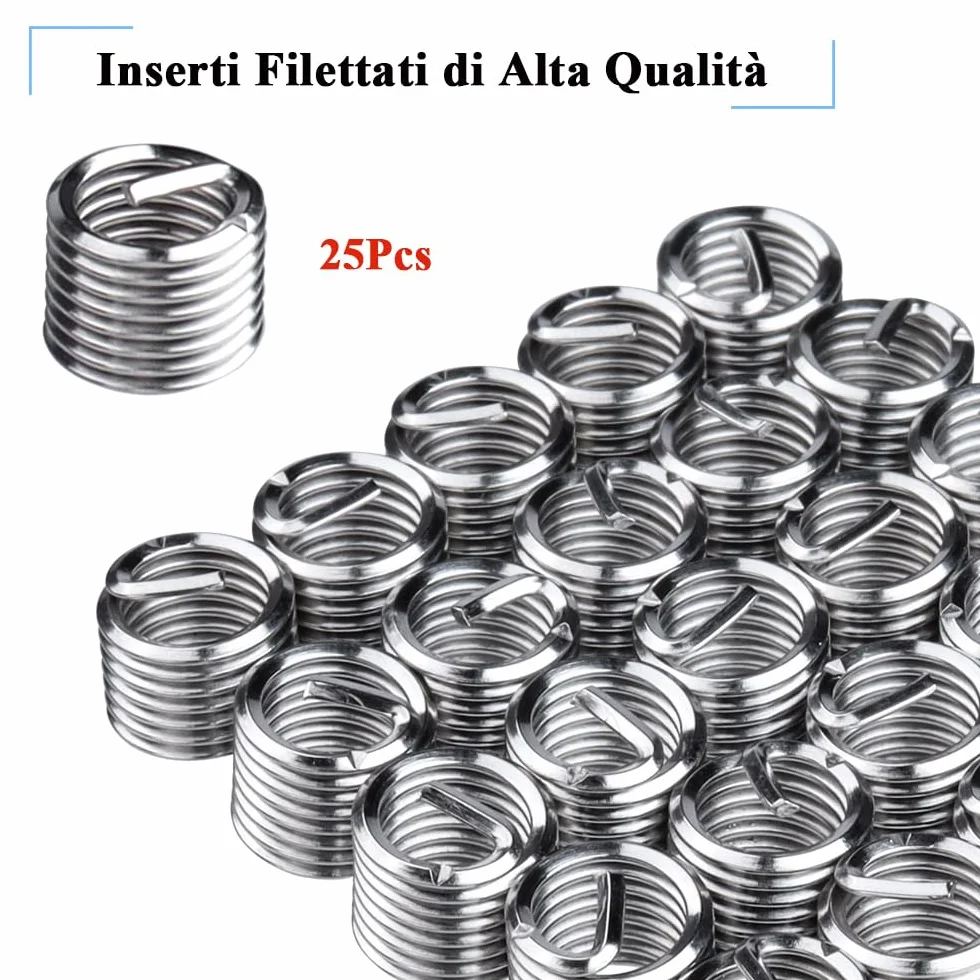 Mesee Kit Riparazione Filettatura M8 Acciaio Inossidabile, Strumenti Filettatura con Trapano Maschio Chiave Inserti per Automotive