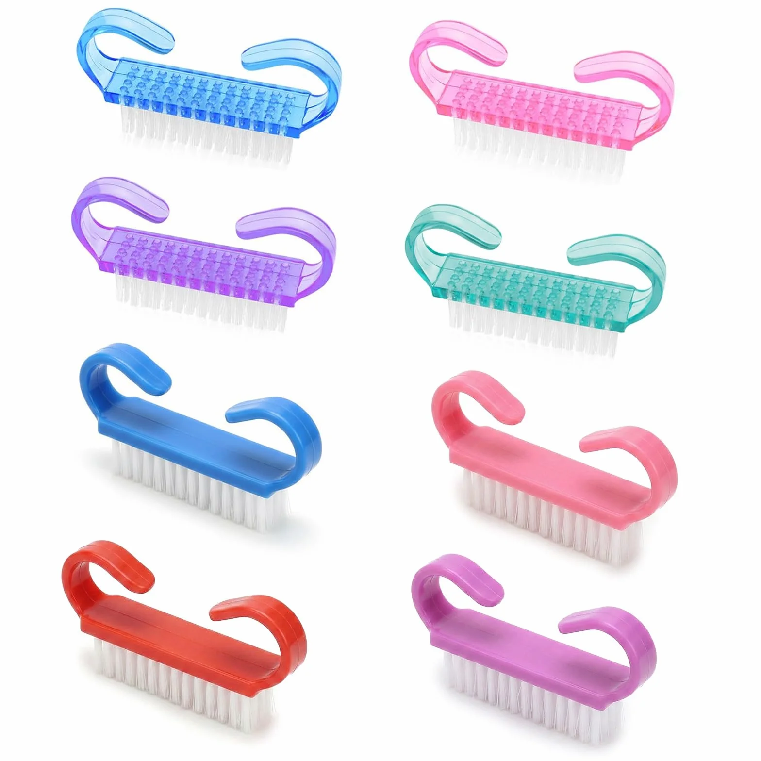 Spazzolino Unghie Set 8 Pezzi con Manico in Plastica Strumento Pulizia Esfoliante per Nail Art