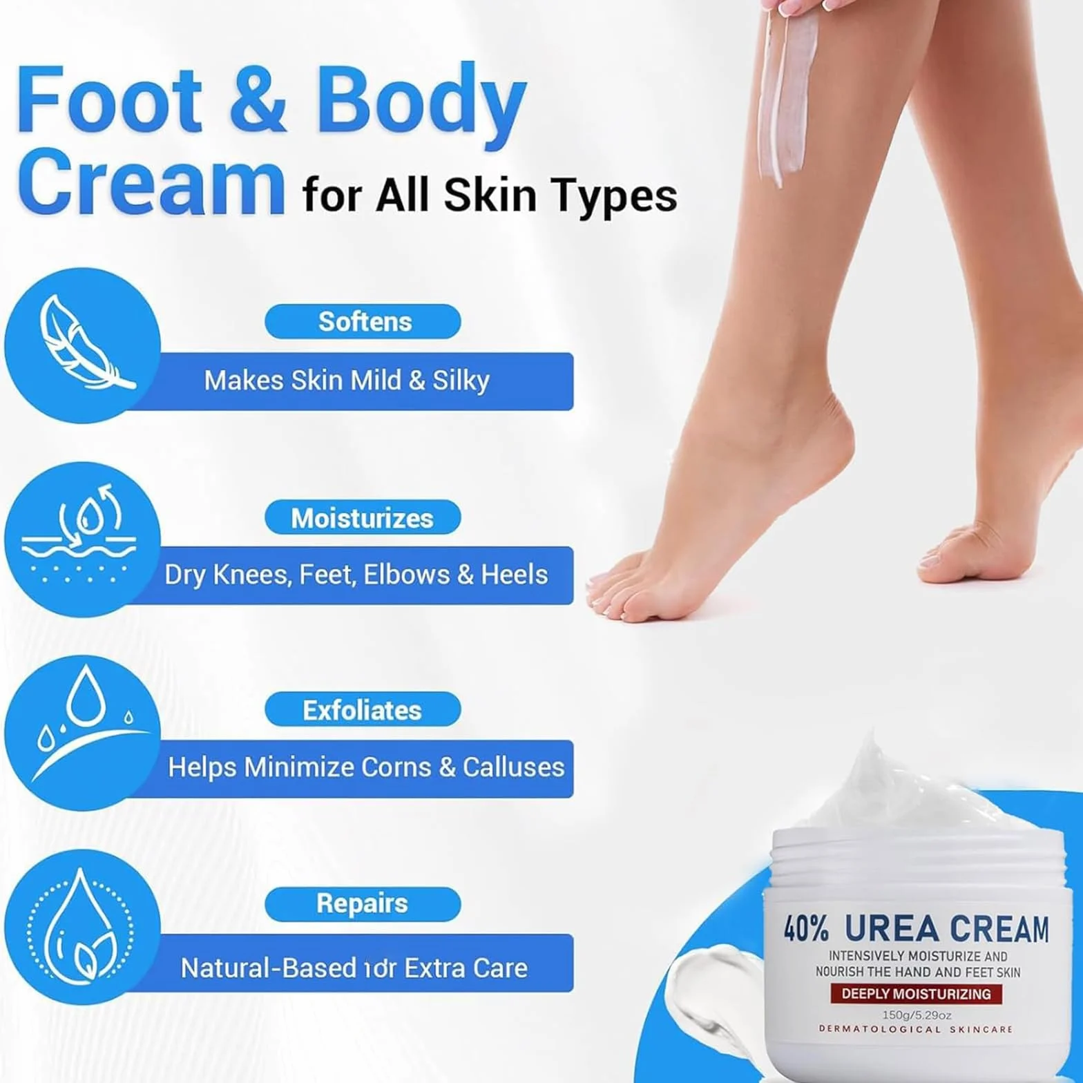 Crema Piedi Urea 40%, 150g Crema Talloni Screpolati, Cream per Piedi e Mani e Screpolati Rimozione e Ammorbidimento Dei Calli, per Piedi, Mani, Talloni, Gomiti, Unghie e Ginocchia