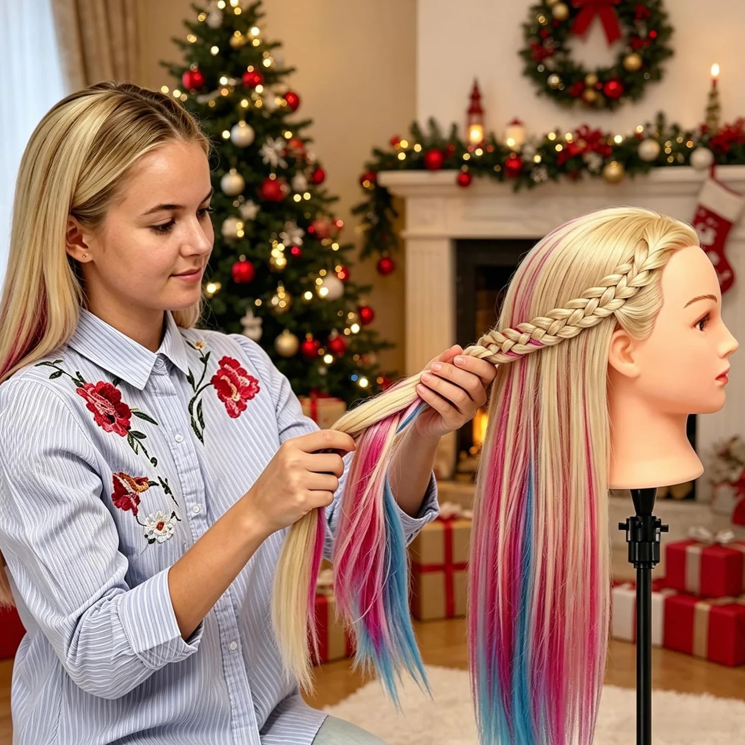 TopDirect Manichino 75cm Capelli Colorati Parrucchiere Formazione Pratica Modello con Morsetto