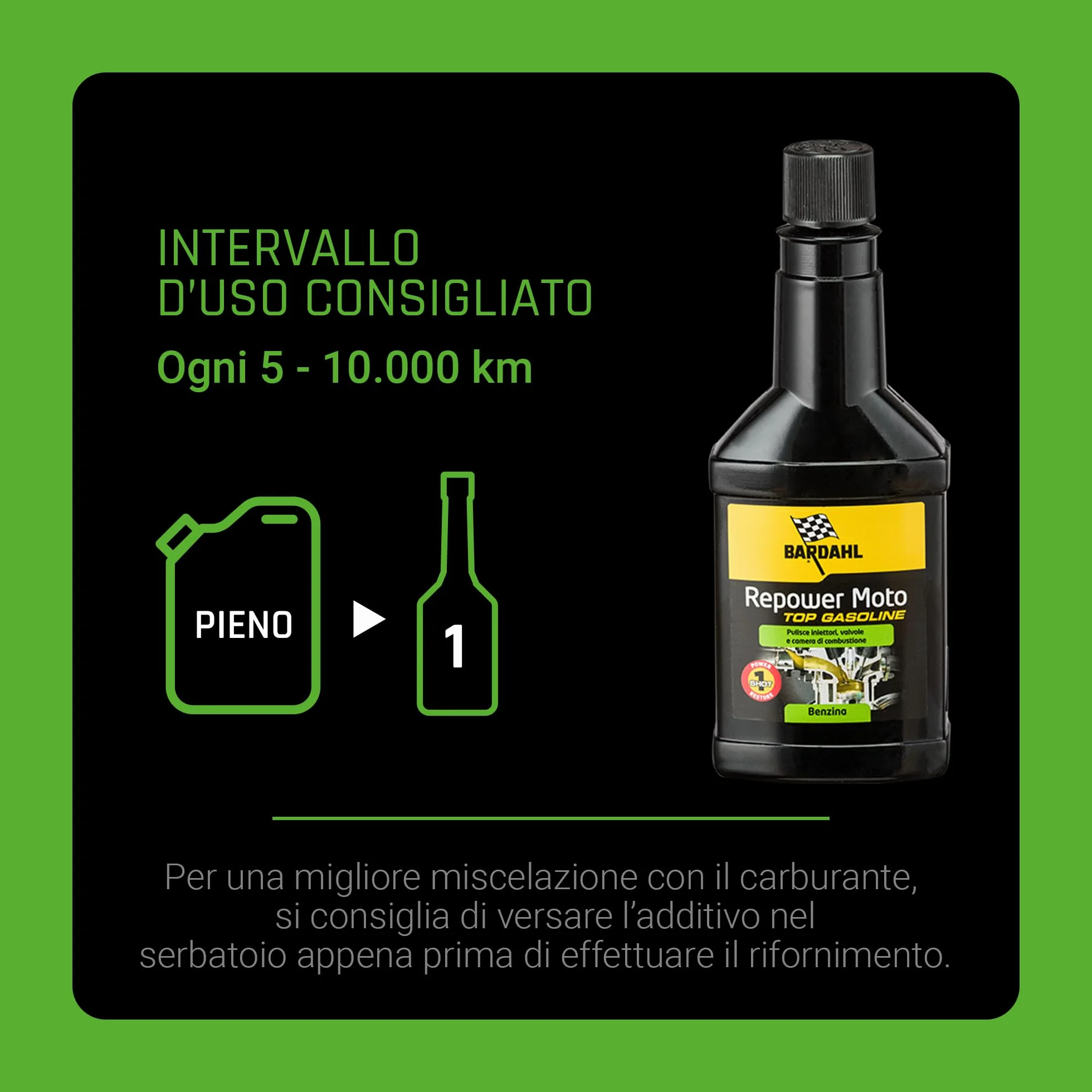 Bardahl Repower Moto Top Gasoline 150 ml Pulisce Iniettori Valvole Camera Combustione Benzina 2T 4T