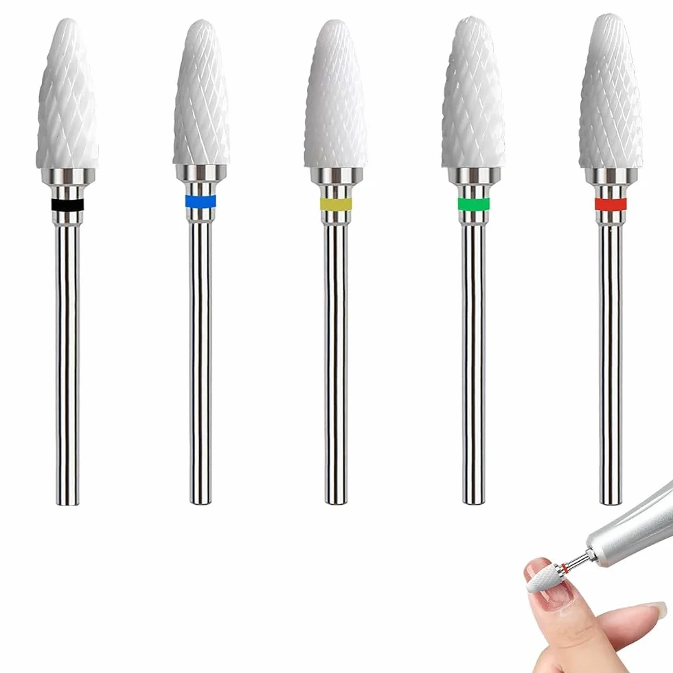 Set di Punte per Unghie in Ceramica Professionale, 3/32'' Forma di Mais, per Lucidatura Acrilico e Gel, Ideale per Manicure e Pedicure, Kit di 5 Pezzi per Tecnici e Appassionati di Nail Art