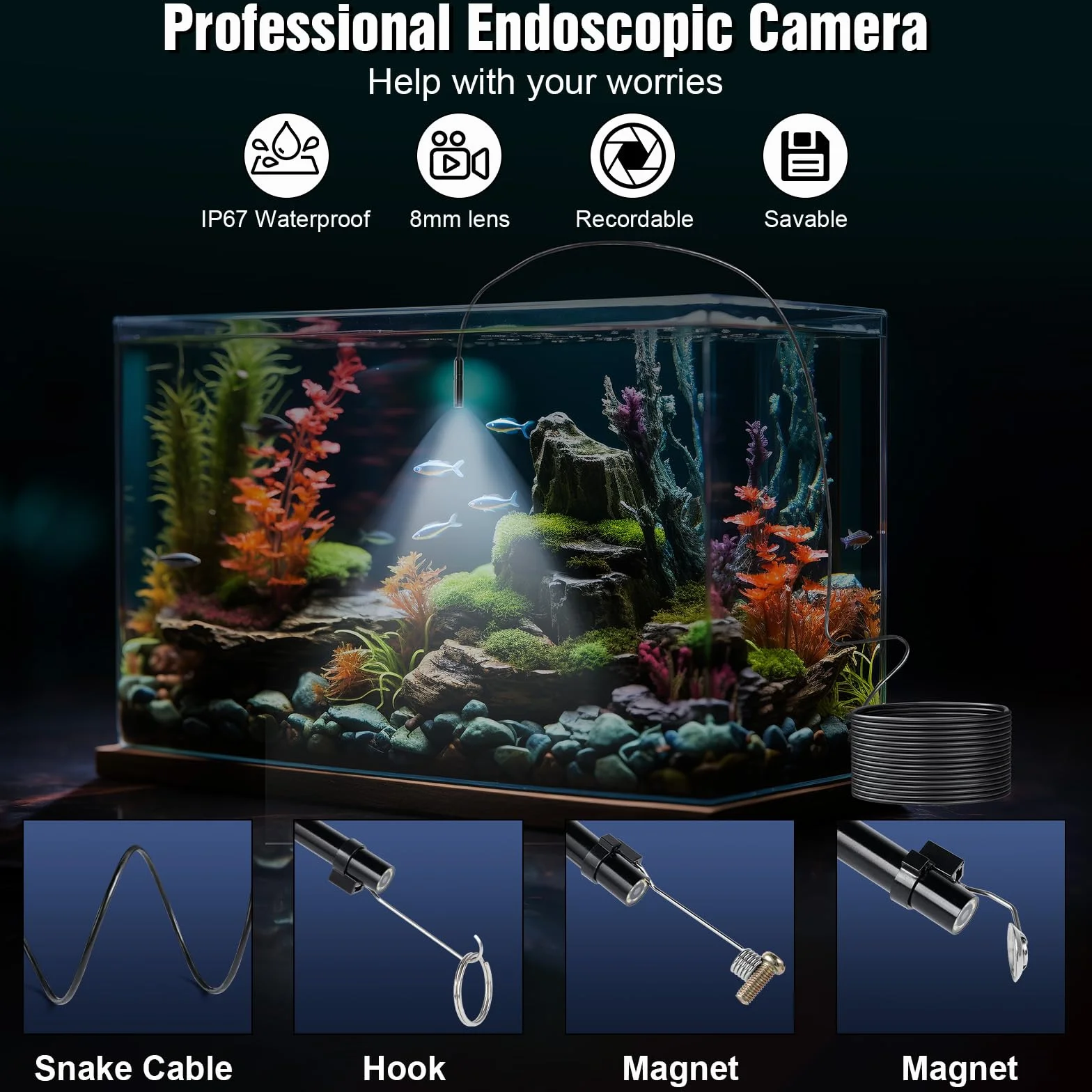 Endoscopio per Smartphone 1920P 8 LED IP67 Impermeabile Compatibile iOS Android 5M