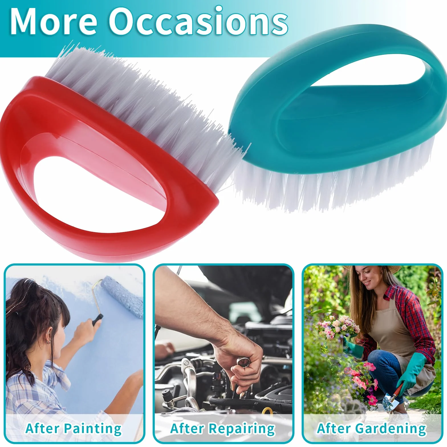 Amaxiu Set di 2 spazzole per unghie robuste per pulire le dita, in nylon duro e duro, pulizia profonda delle mani di meccanici e giardinieri