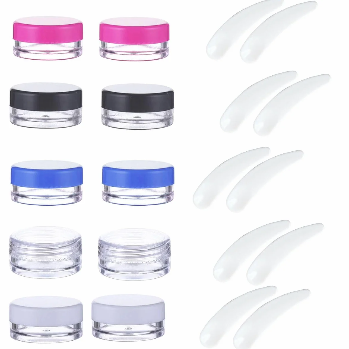Aeuezxx Contenitori Vuoti Trasparenti, 10 Pcs Contenitori per Crema 10 Pcs Mini Spatola, Contenitori per Cosmetici, Contenitori per Campioni da Viaggio, Spatola per Trucco, Maschera Spatola
