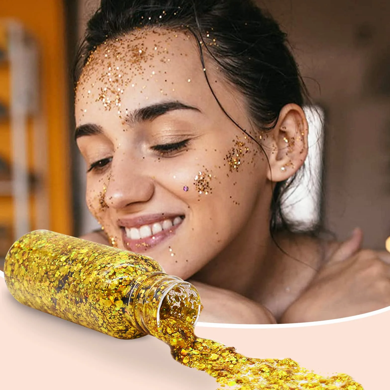 6 Bottiglia Glitter Body Gel,Brillantini Make Up,Gel Glitterato Viso con Lustrini,per Viso,Unghie,Occhi,Labbra,Capelli,Corpo,per Musica,Festival,Feste in Maschera(Bianco/Oro/Argento/Rosa/Verde/Viola)