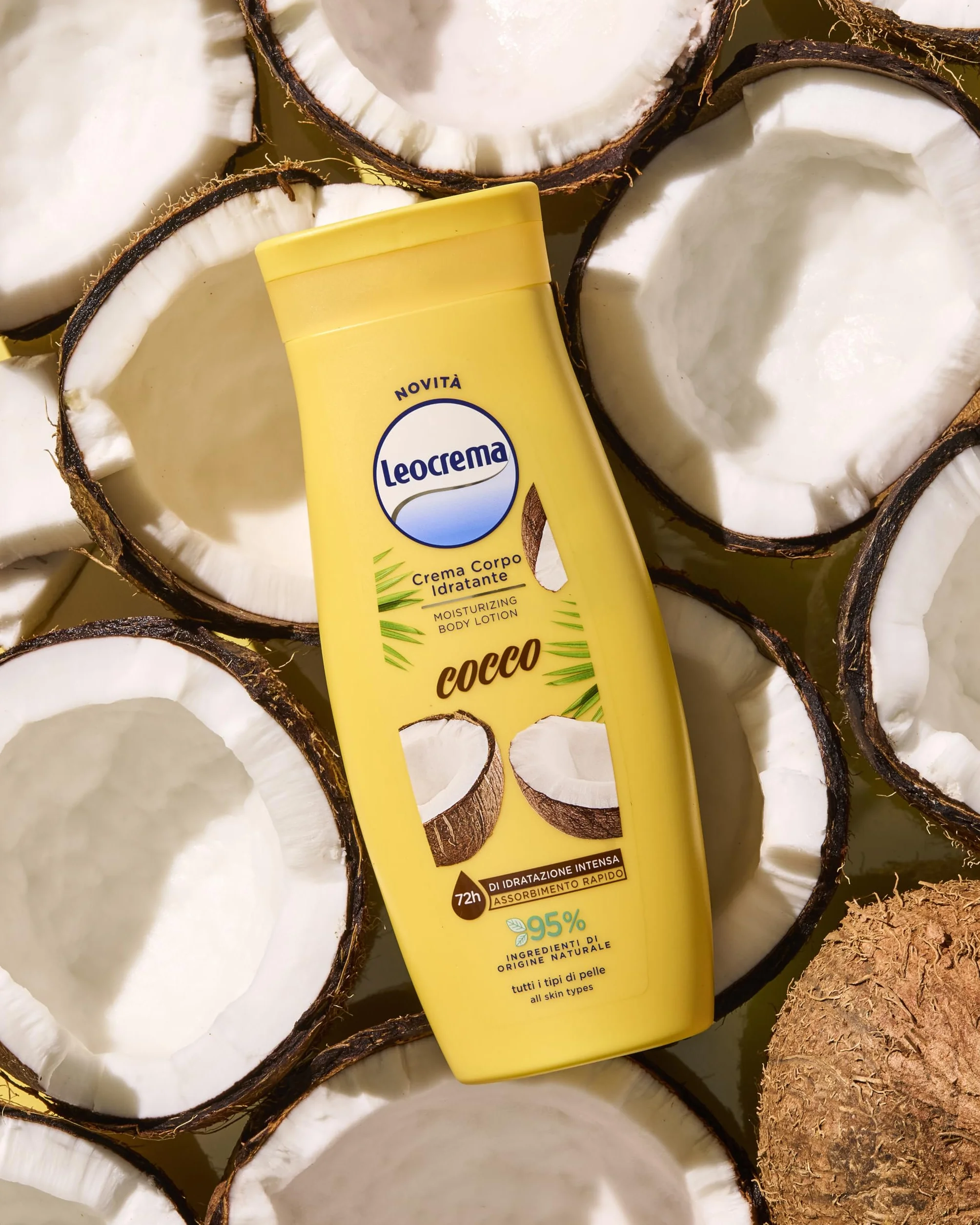 Leocrema Crema Corpo Idratante al Cocco 72H 250ml 95% Origine Naturale