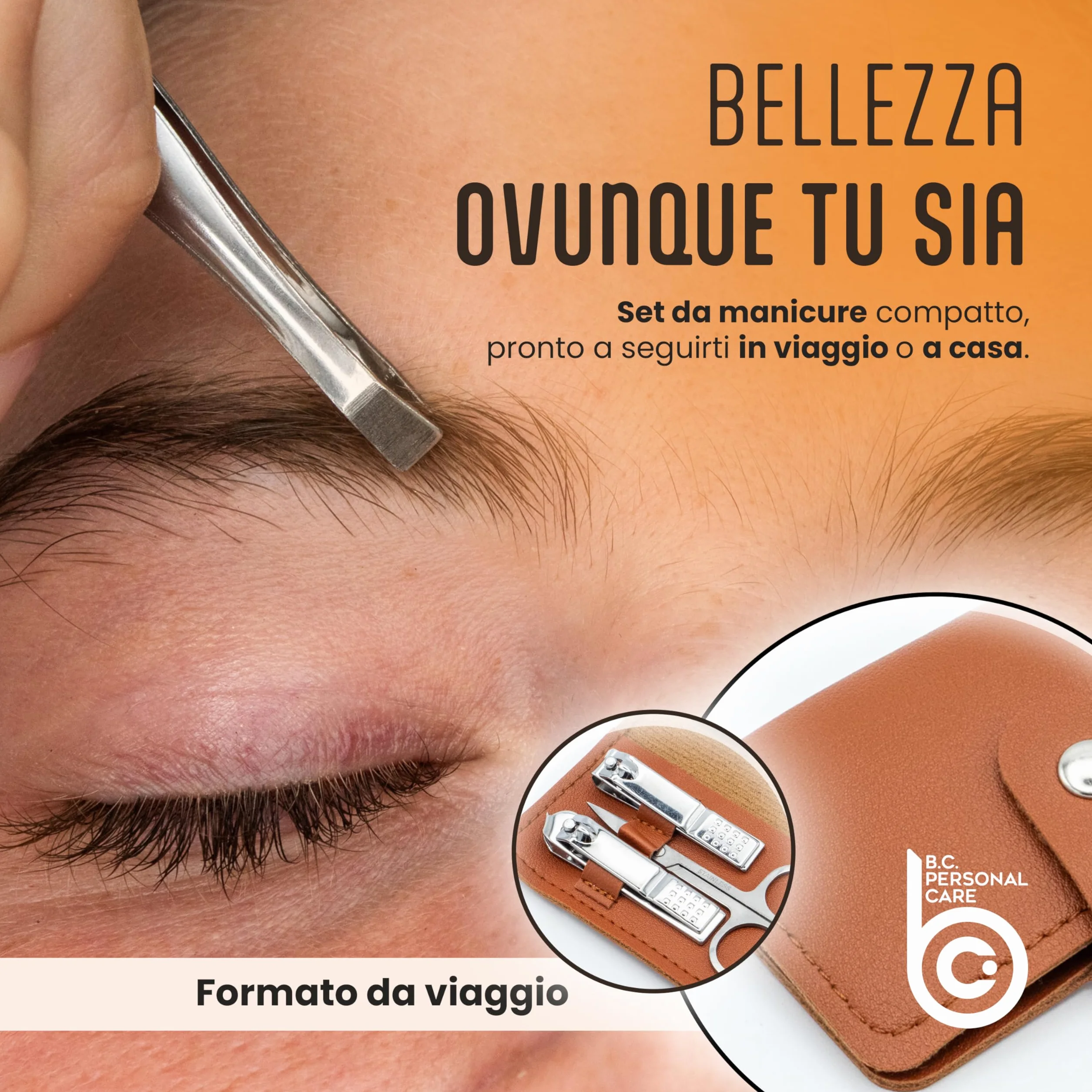 Set Manicure 7 in 1 con Pochette - Kit Unghie Mani e Piedi da Viaggio con Pinzette Tronchesi Forbicine Lime