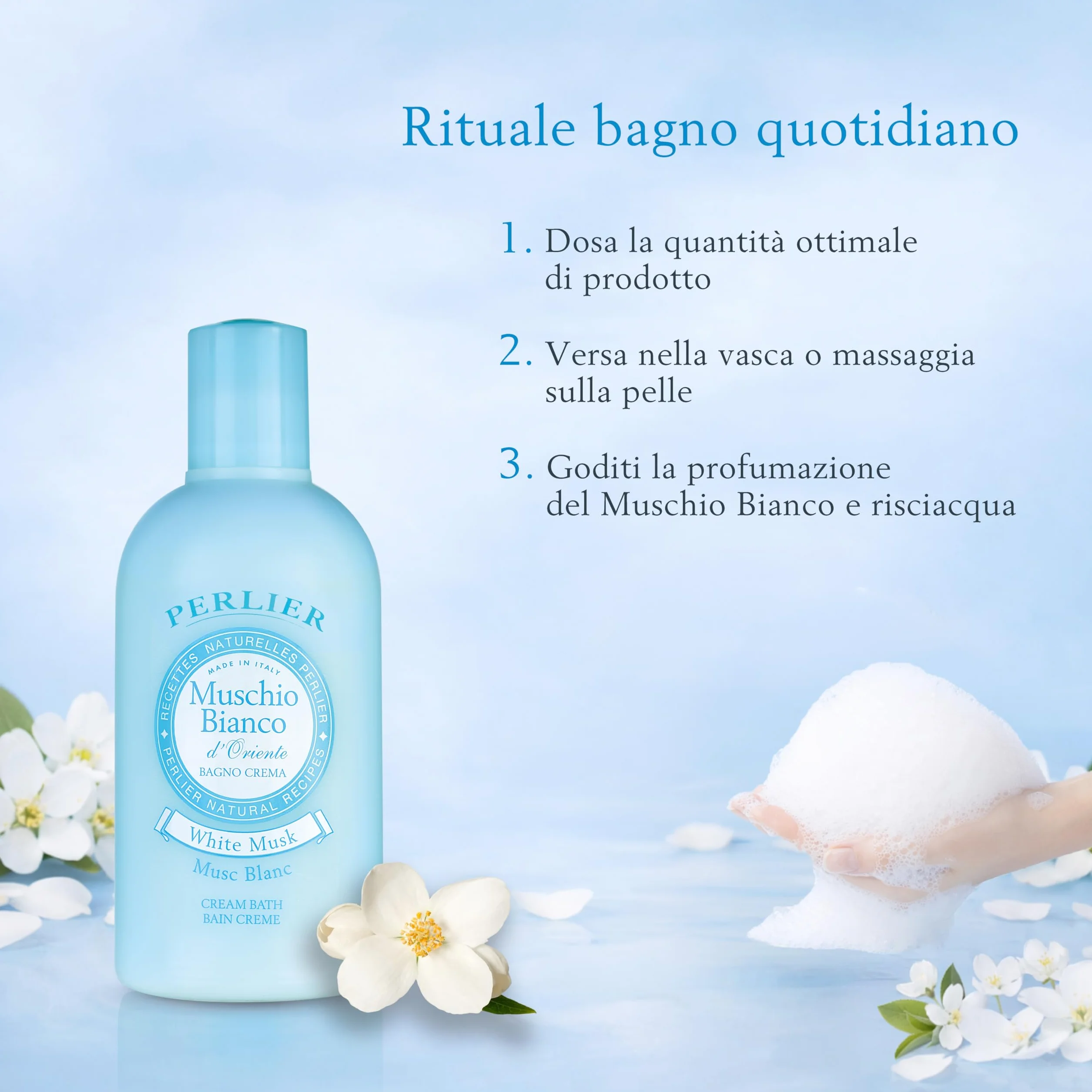 Perlier Ricette Naturali, Bagno Schiuma Muschio Bianco, Neutro, 500 Millilitro