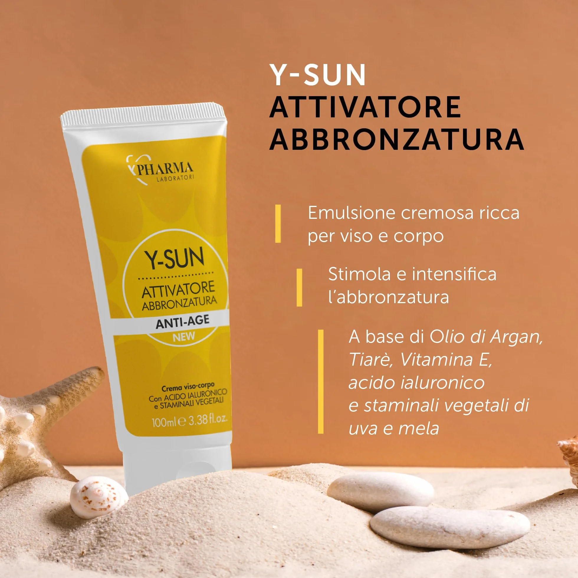 Ypharma Acceleratore Abbronzatura Viso e Corpo – Attivatore Melanina con Acido Ialuronico – Intensifica e Prepara la Pelle al Sole, Made in Italy
