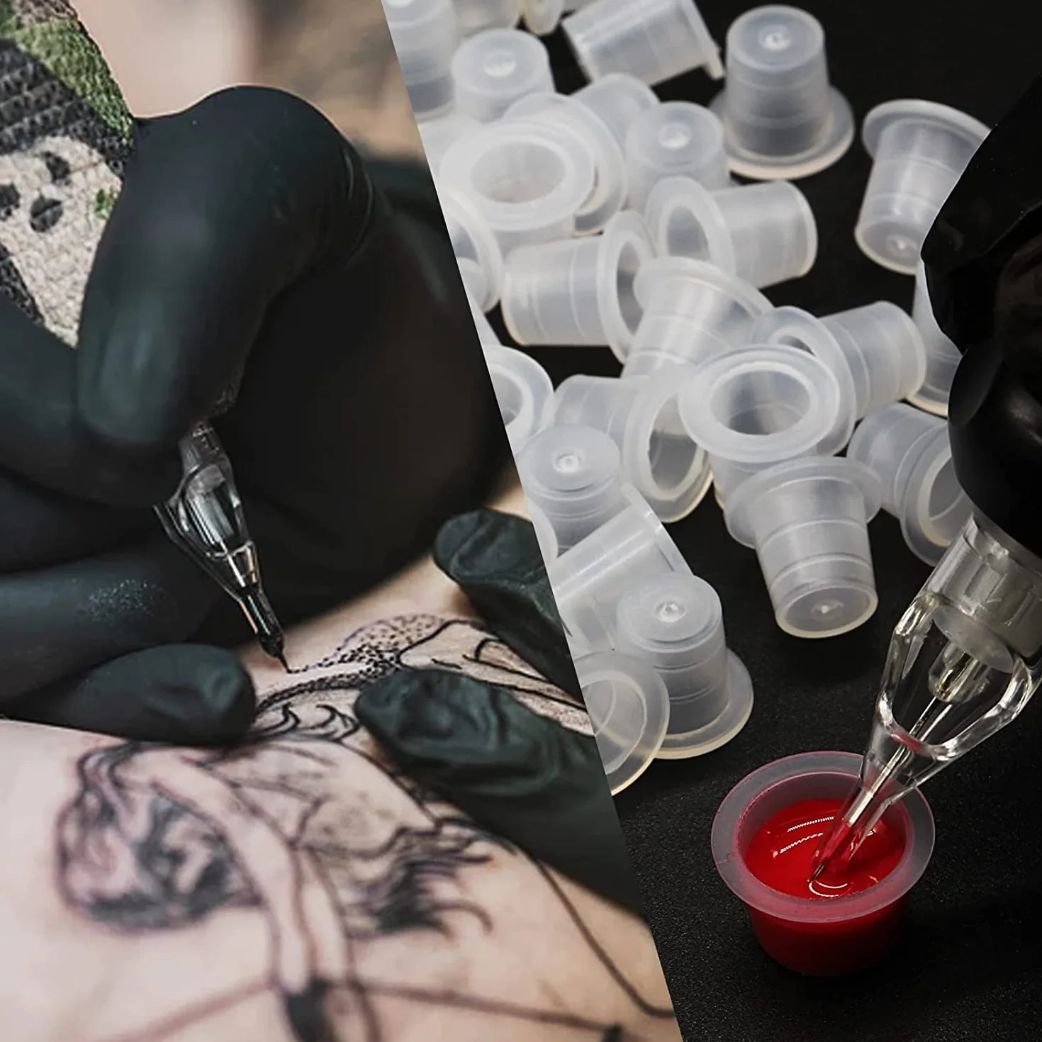 100 pezzi Tazze di Inchiostri per Tatuaggi Coppette Porta in Plastica Pigment Tatuaggi Tappi Tattoo Ink Caps Tazze di Inchiostro Tattoo Kit per tatuaggi Accessorio per tatuaggi