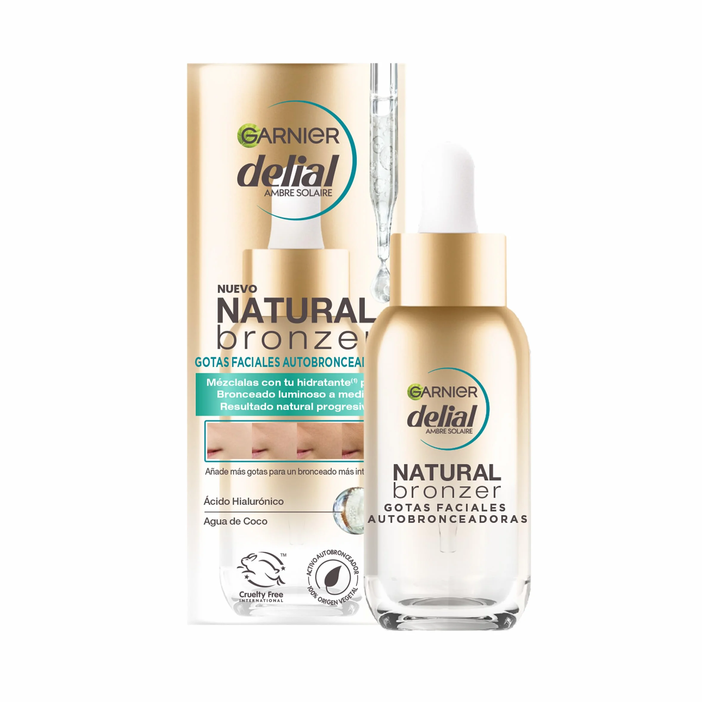 Delial Natural Bronzer Gocce Viso Autoabbronzanti con Acido Ialuronico e Acqua di Cocco 30 ml