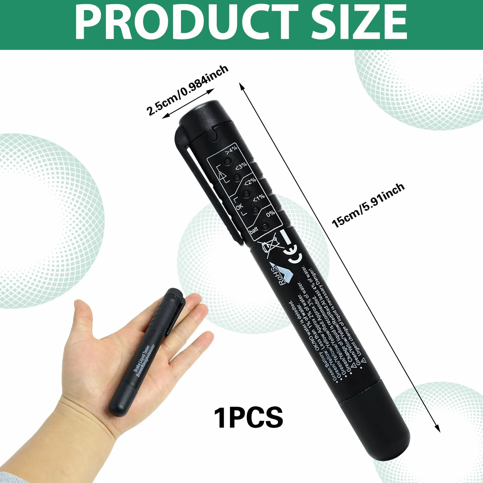 Penna Tester Liquido Freni 5 LED Mini Compatibile DOT 3/4/5 Strumento Diagnostica Manutenzione Auto
