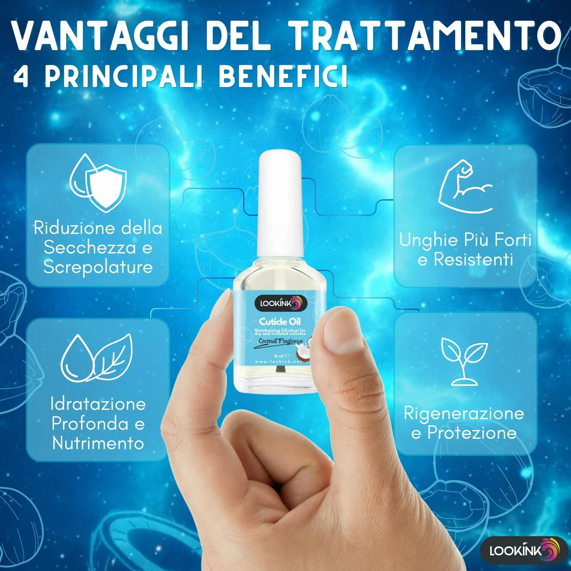 Olio Cuticole Unghie Professionale 12 ml, Fragranza Cocco, Idratante e Nutriente per Cuticole di Mani e Piedi