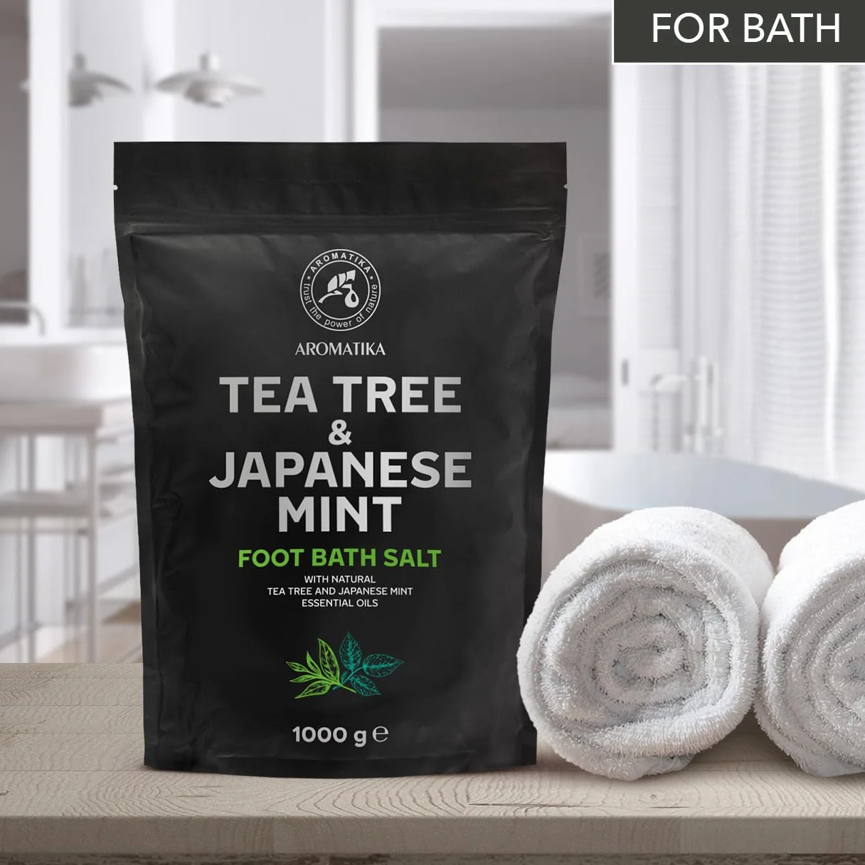 Sale per Pediluvio con Olio Essenzialedi Melaleuca e Olio di Menta Giapponese 1000g - Pediluvio al Sale Marino Naturale - Pediluvio per Piedi Secchi - Pedicure - Sali Profumati da Bagno