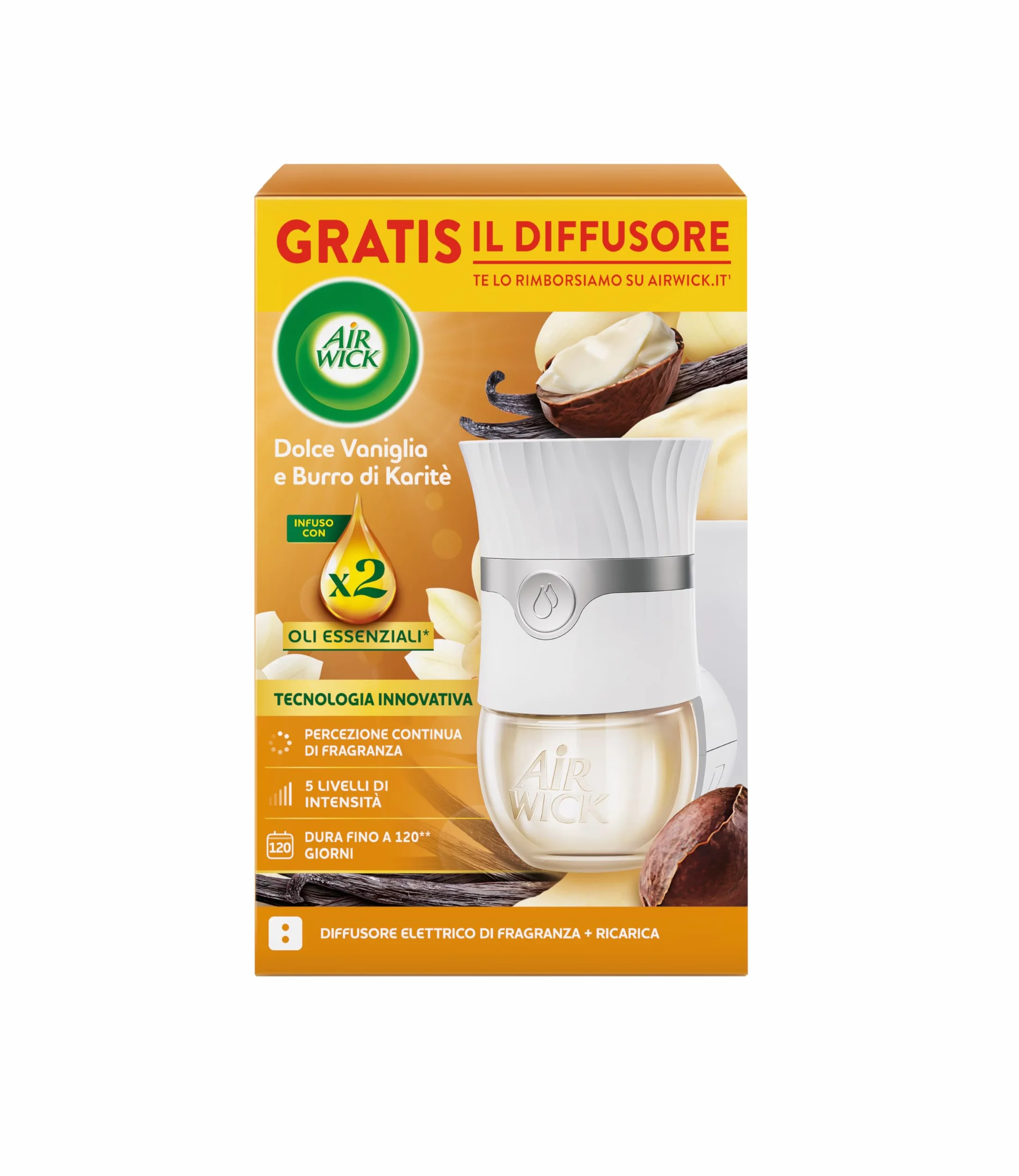 Air Wick Diffusore Elettrico Oli Essenziali Vaniglia Burro Karitè 1 Ricarica