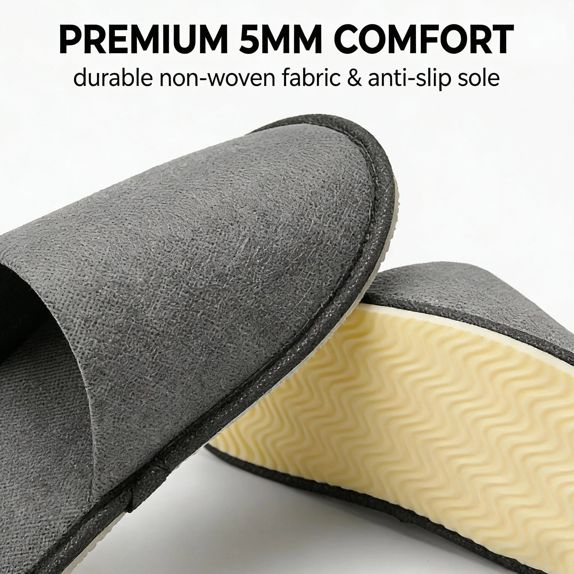 5 Paia Ciabatte Monouso,Ciabatte Ospiti lavabili,Tessuto non Tessuto da 5mm,Pantofole Portatili Unisex Antiscivolo per Hotel Spa Casa Viaggi(40-43 yard)