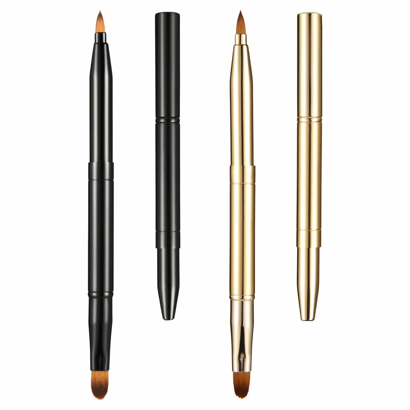 simarro 2 pennelli retrattili per rossetto, in metallo a doppia estremità, da viaggio portatili per rossetto lucidalabbra con copertura correttore strumento per il trucco (oro nero)