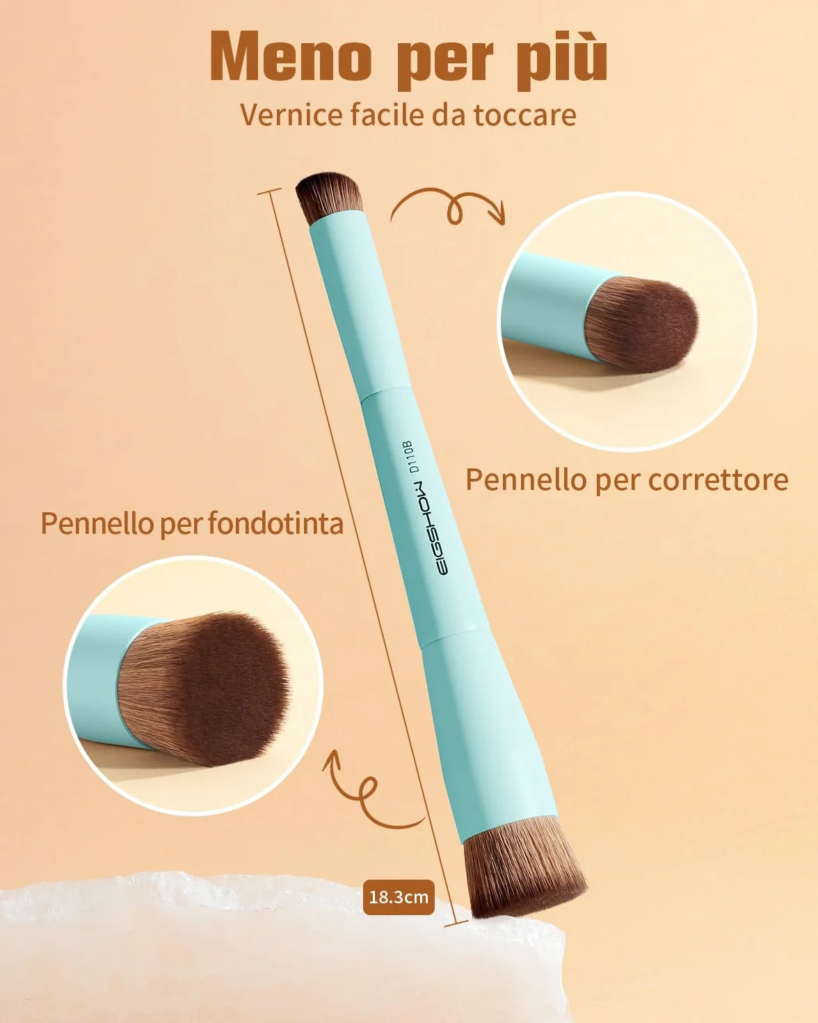 Pennello per fondotinta e correttore a doppia estremità Eigshow D110B, vegano, senza crudeltà