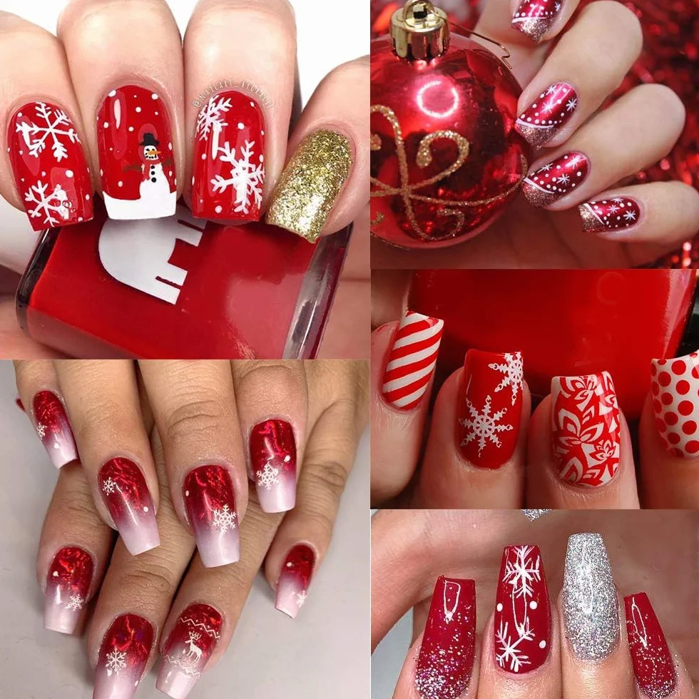 EBANKU 10 Pezzi Set di Nail Art Stamping Stampini, Nail Art Template Stencil Kit Fiocco di Neve Piatti per Timbri per Unghie per Donna Ragazze Decorazione Unghie Natalizie (A)