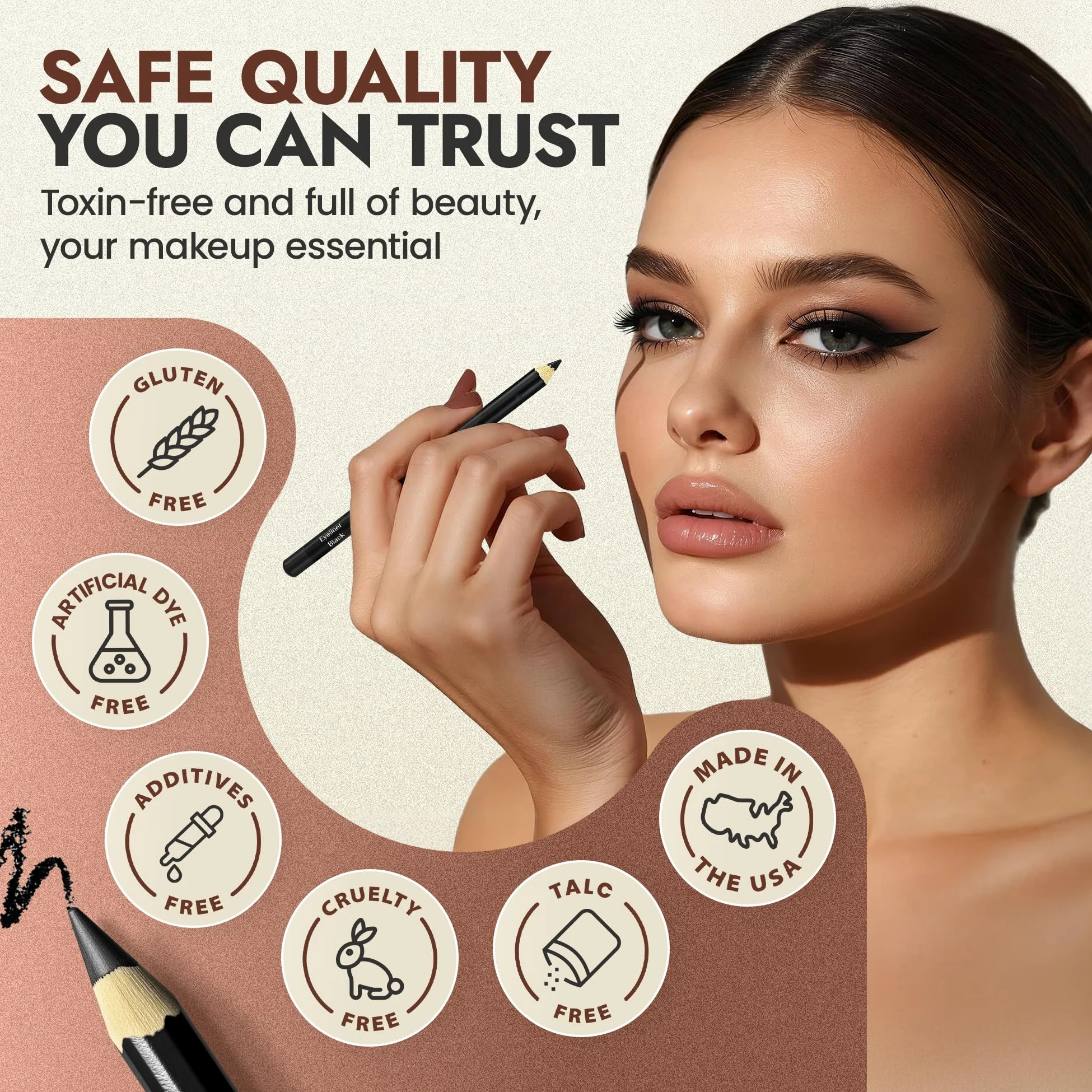 BaeBlu Matite eyeliner ipoallergeniche, marrone