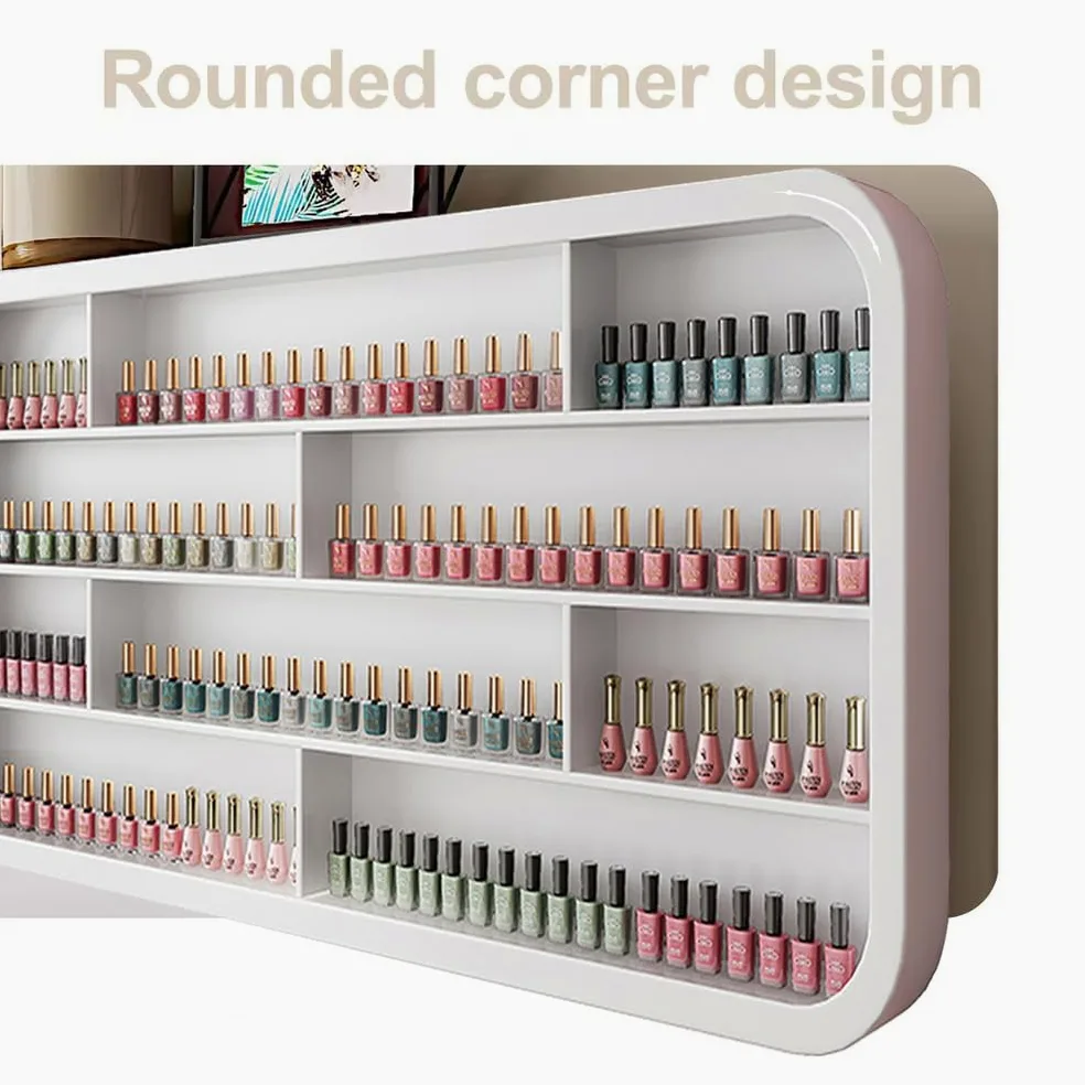 Porta Smalto Bianco Aperto, Espositore per Cosmetici da Parete, Organizer in Legno per Oli Essenziali, per Salone di Bellezza E Spa di Casa,1.2m