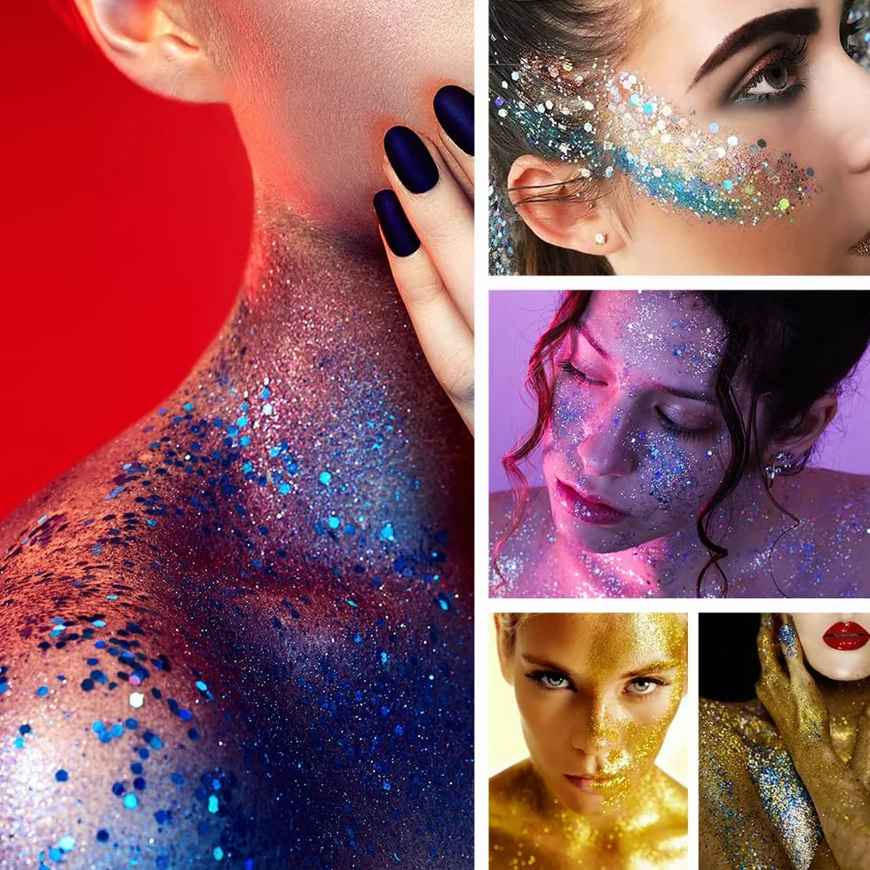 Gel glitter per viso e corpo, trucco viso di carnevale, glitter per capelli, gel con paillettes, accessorio cantante per concerti festival (#04 rosa)