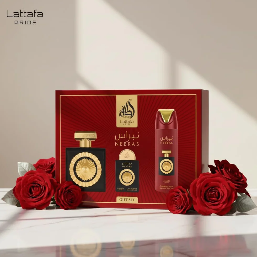 Lattafa Pride Nebras - Set regalo di lusso per uomo e donna, bacche gourmand e cioccolato, lampone, cacao fondente e vaniglia succosa, profumi benefici lunghi