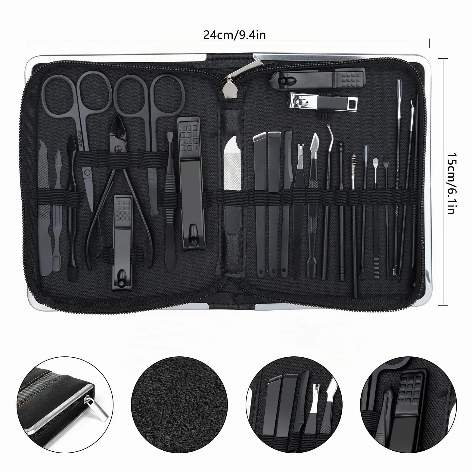 Set Manicure Professionale 26 Pezzi Tagliaunghie Pedicure Donna Uomo Nero