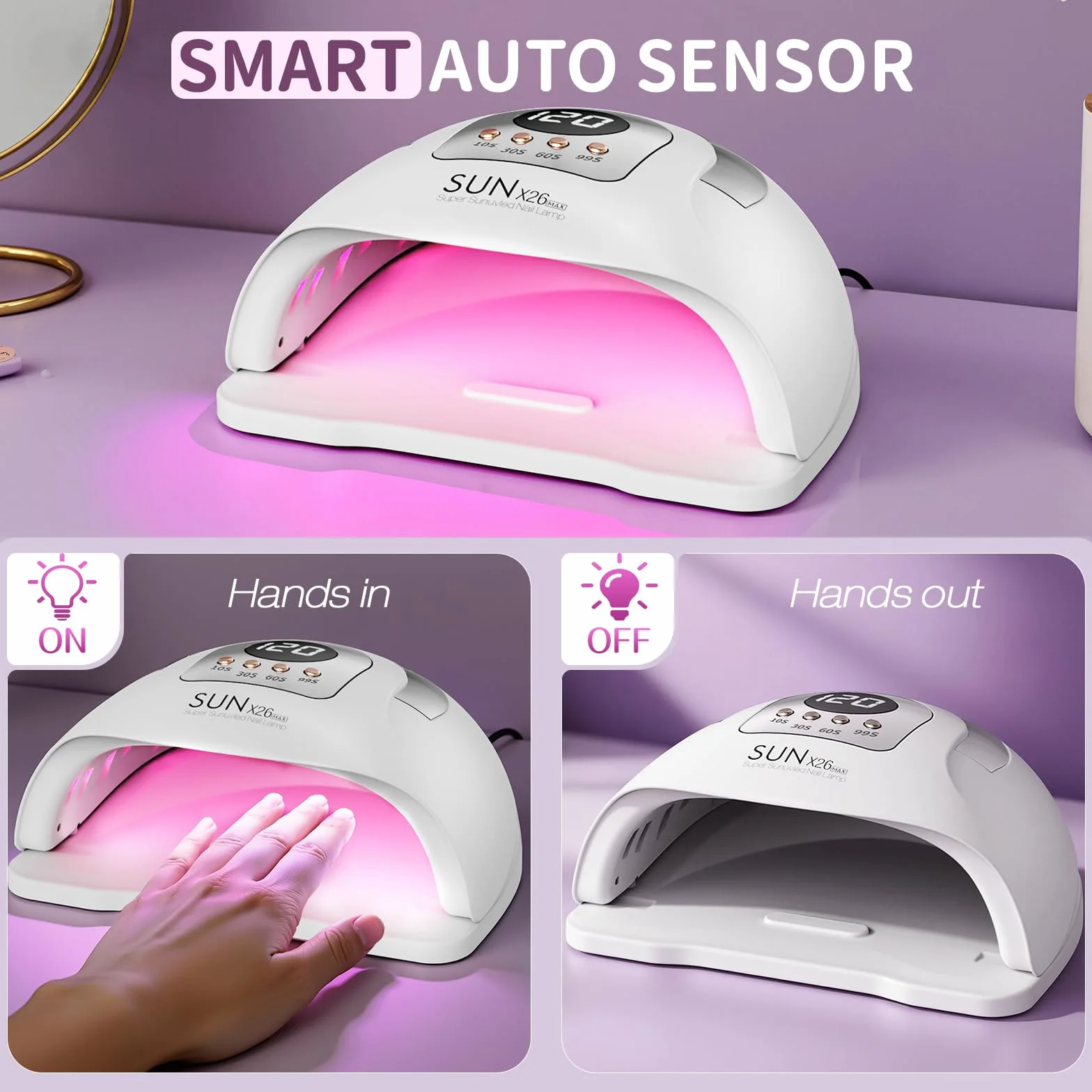 380W UV LED Lamp per Unghie, con 81 Perle/4 Impostazioni Temporali, Asciugatrice LED per Gel Vernice con Sensore Automatico, Display LED, Lampada UV Portatile con Maniglia per Unghie in Gel