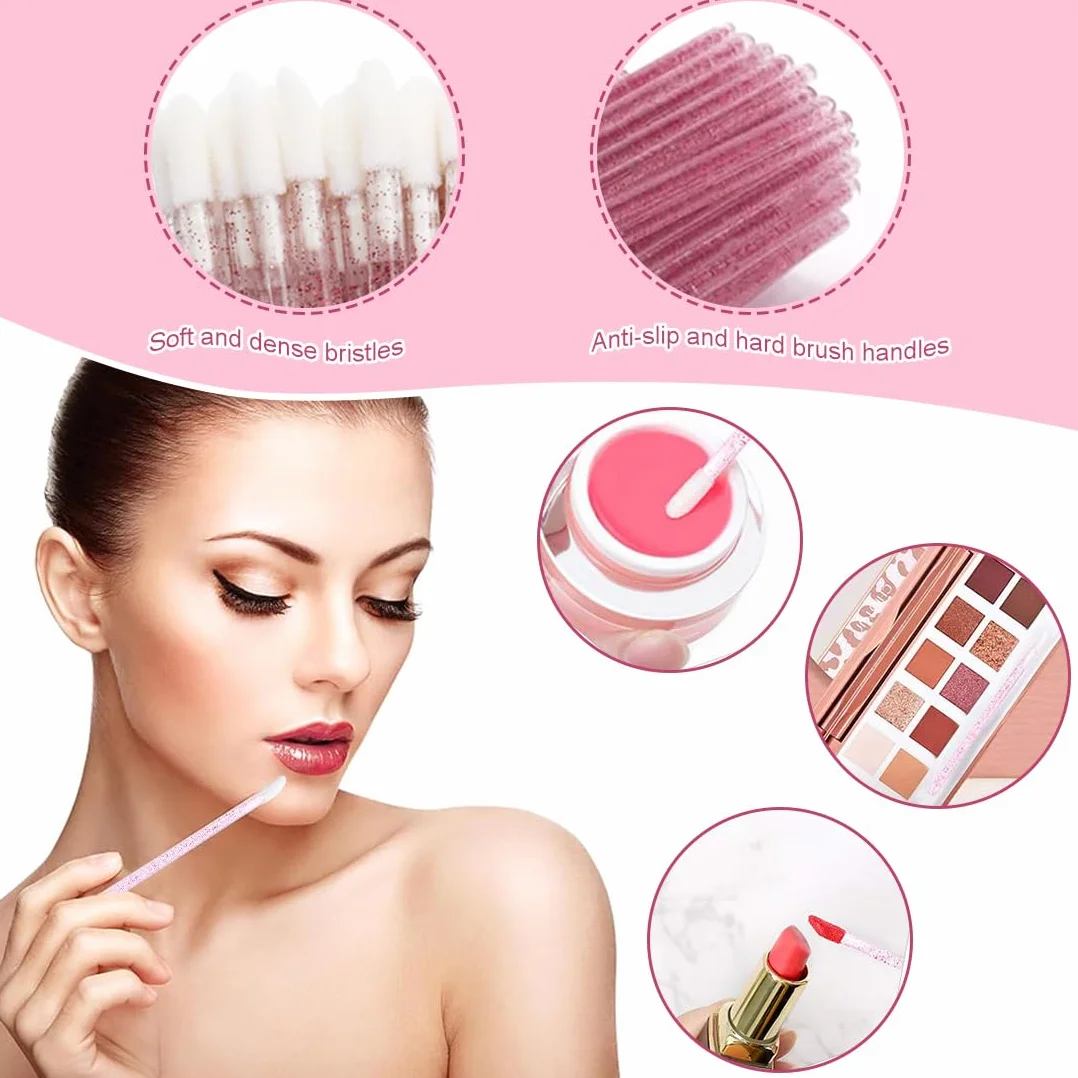 Set 50PCS Monouso Pennelli Lip Gloss + 50PCS Pennelli Scovolino Ciglia Monouso - Strumenti trucco per labbra e occhi.