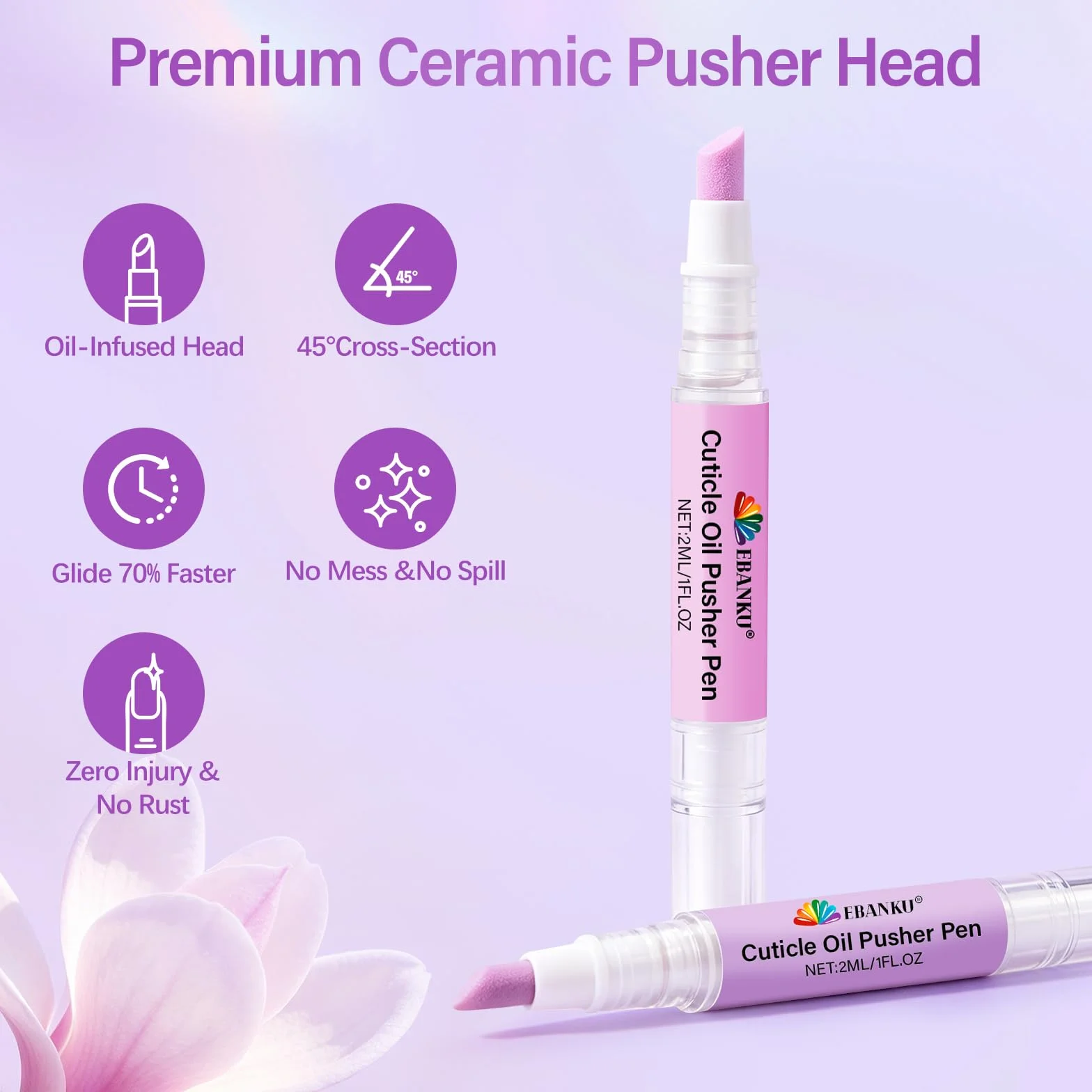 EBANKU Spingicuticole in Ceramica e Penna all'Olio, Penna per la Cura delle Unghie con Crema Rimuovi Cuticole, Delicato Rimuovi-Cuticole per Unghie Secche e Danneggiate, Idrata, Rinforza e Illumina