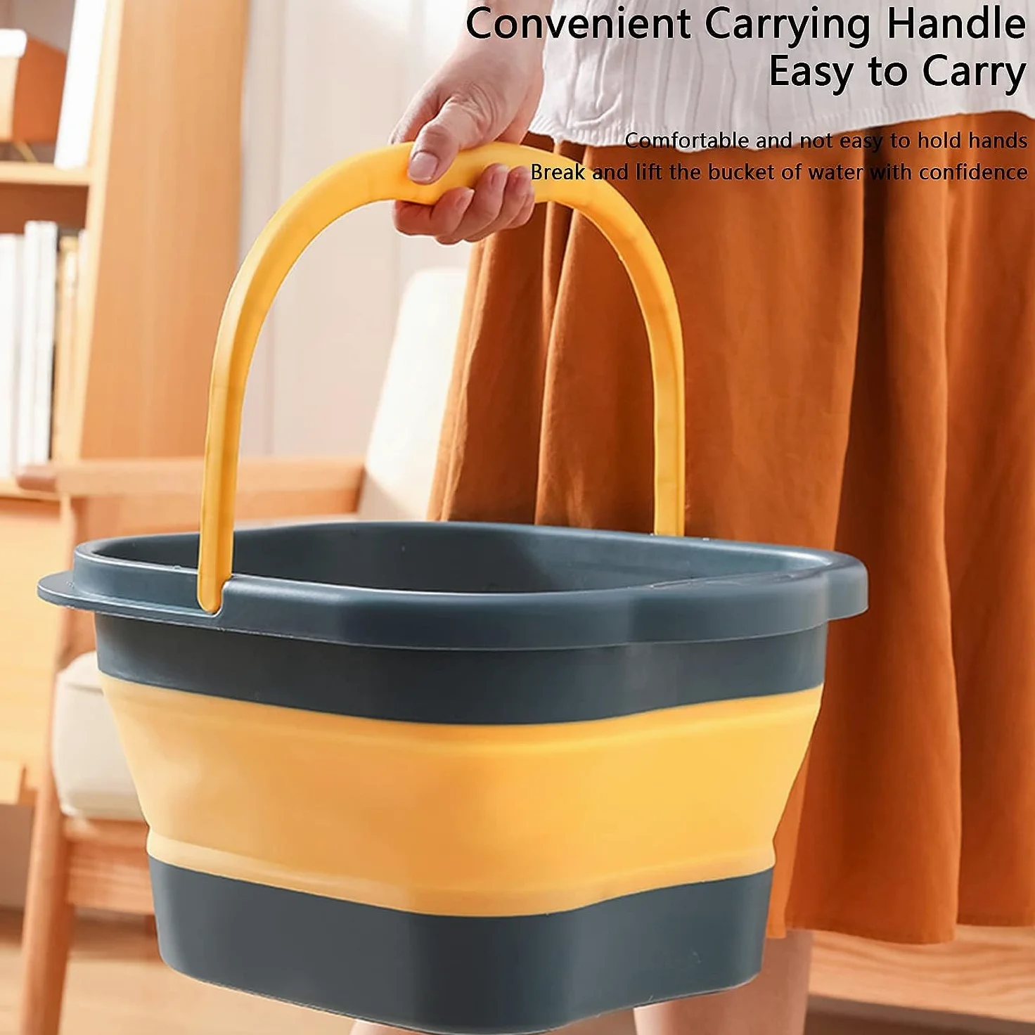 Vasca da bagno pieghevole per piedi in plastica con rulli massaggianti, vaschetta per piedi con massaggio, con manico, per pediluvio, pattumiera (3 colori)