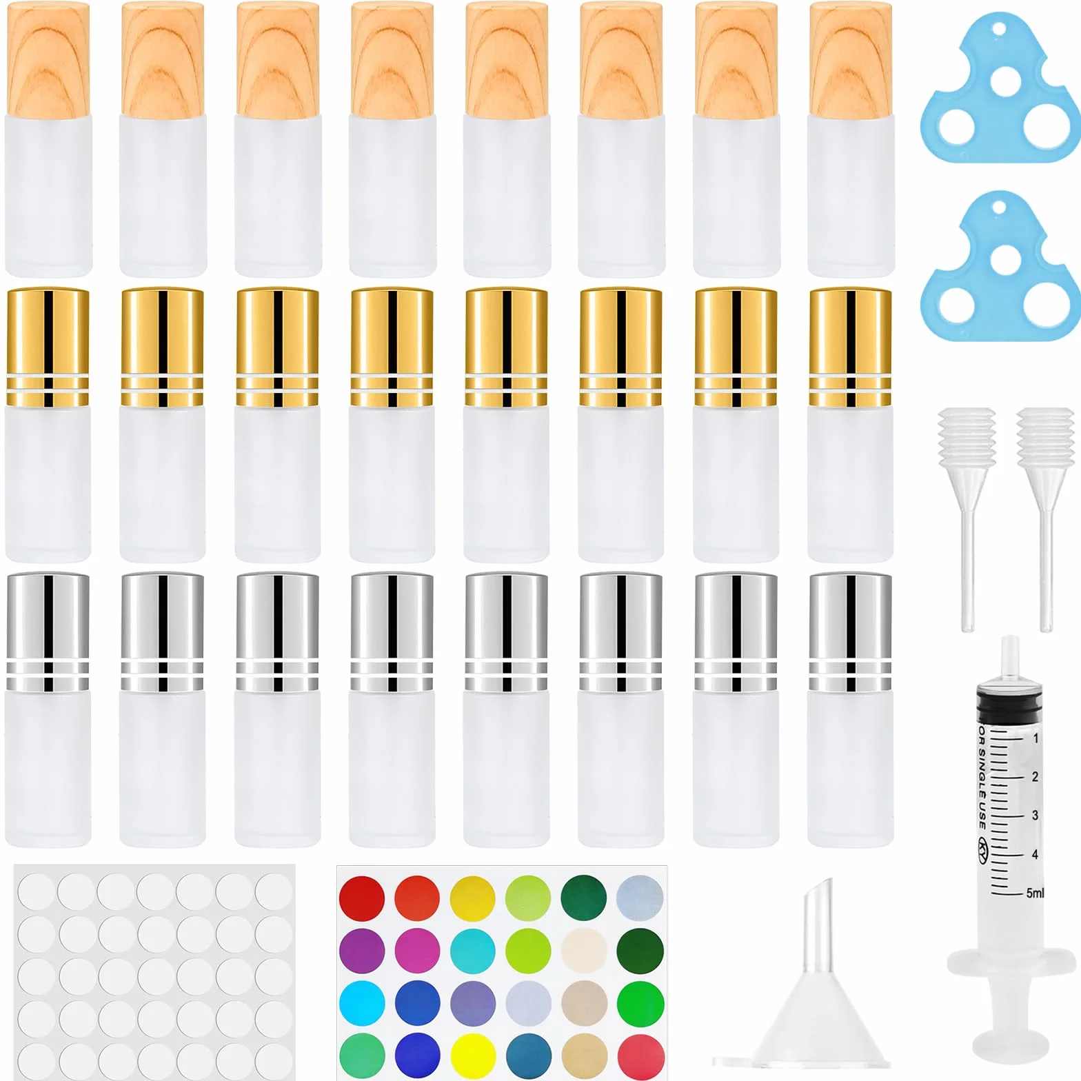 24pcs Roll On Vuoto per Oli Essenziali con Sfera in Acciaio Inossidabile, 5ml Roll On Oli Essenziali, Contenitore Flaconcini Vuoti, Bottiglie Flaconcini Vuoti per Olio Essenziale, Aromaterapia