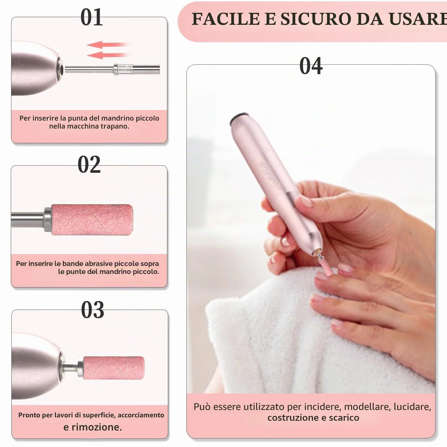 Bande abrasive piccole #180 Rosa 3 mm per unghie gel 100 pezzi