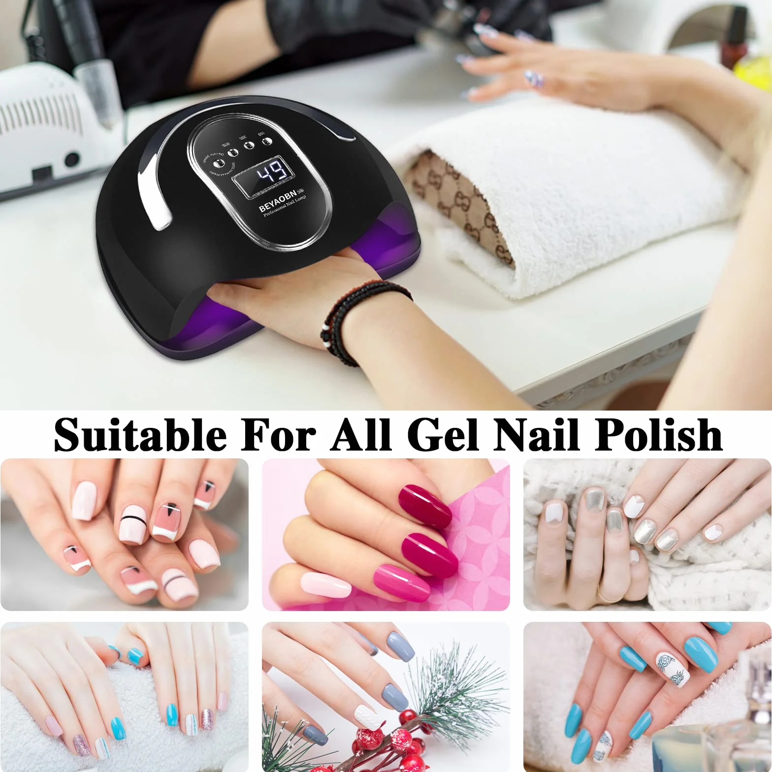 Lampada UV LED Lampada Unghie 168W Professionale, 4 Timer con 10s/30s/60s/99s, Fornetto per Manicure/Pedicure Permanente Smalto Semipermanente, Display LED Automatico Sensore