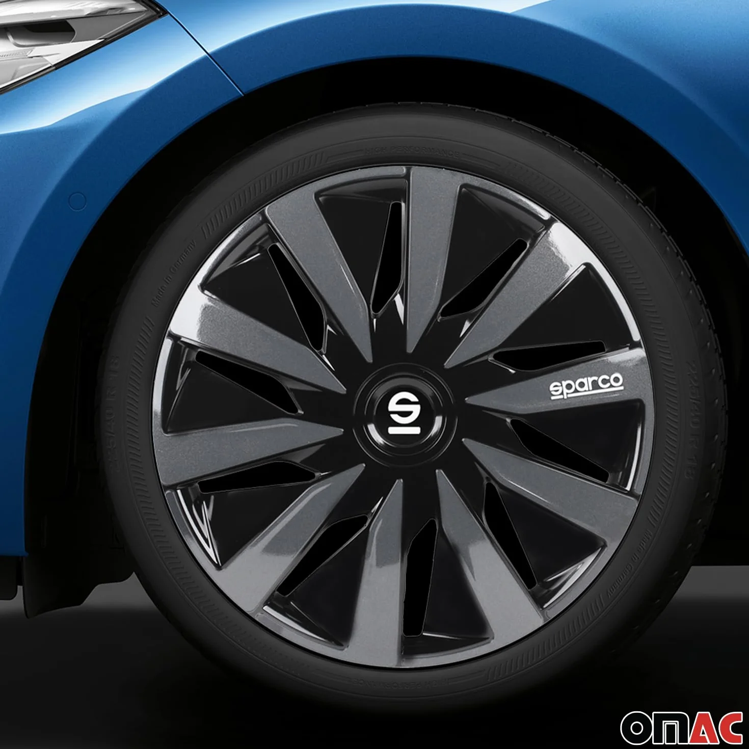 Sparco Set 4 copricerchi 15" pollici copriruota auto Lazio SPC1591BKGR nero grigio