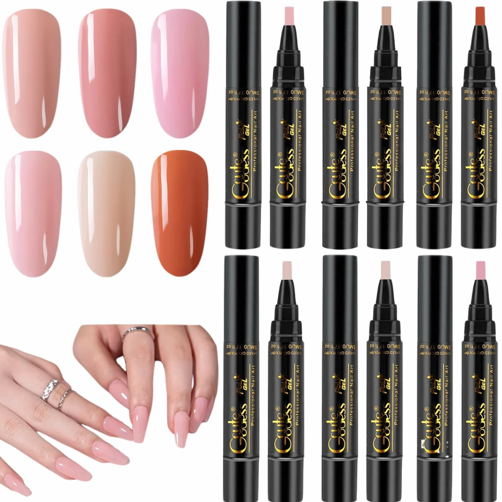Penna per smalto per unghie, 6 pezzi/set Penna per smalto per unghie, 6 colori 8 ml Set 3 in 1, Penne artistiche per LED UV in un solo passaggio fai-da-te per donne e ragazze, Stile 2 per l'us