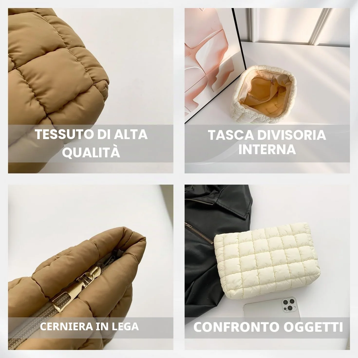 Borsa per trucchi trapuntata Puffy, borsa per cosmetici, organizer da viaggio per articoli da toeletta, pochette da donna