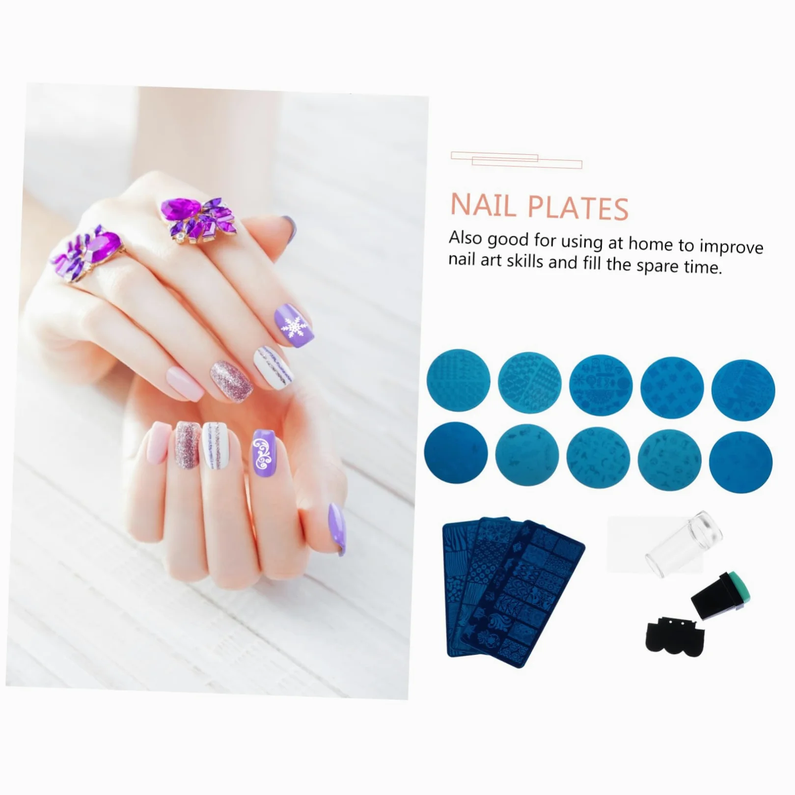 minkissy 2 Set Di Piastre Per Timbri Per Unghie Modelli Per Timbri Per Nail Art Set Di Stencil Per Manicure Kit Per Timbri Per Nail Art Finitura A Specchio 13 Pezzi * 2