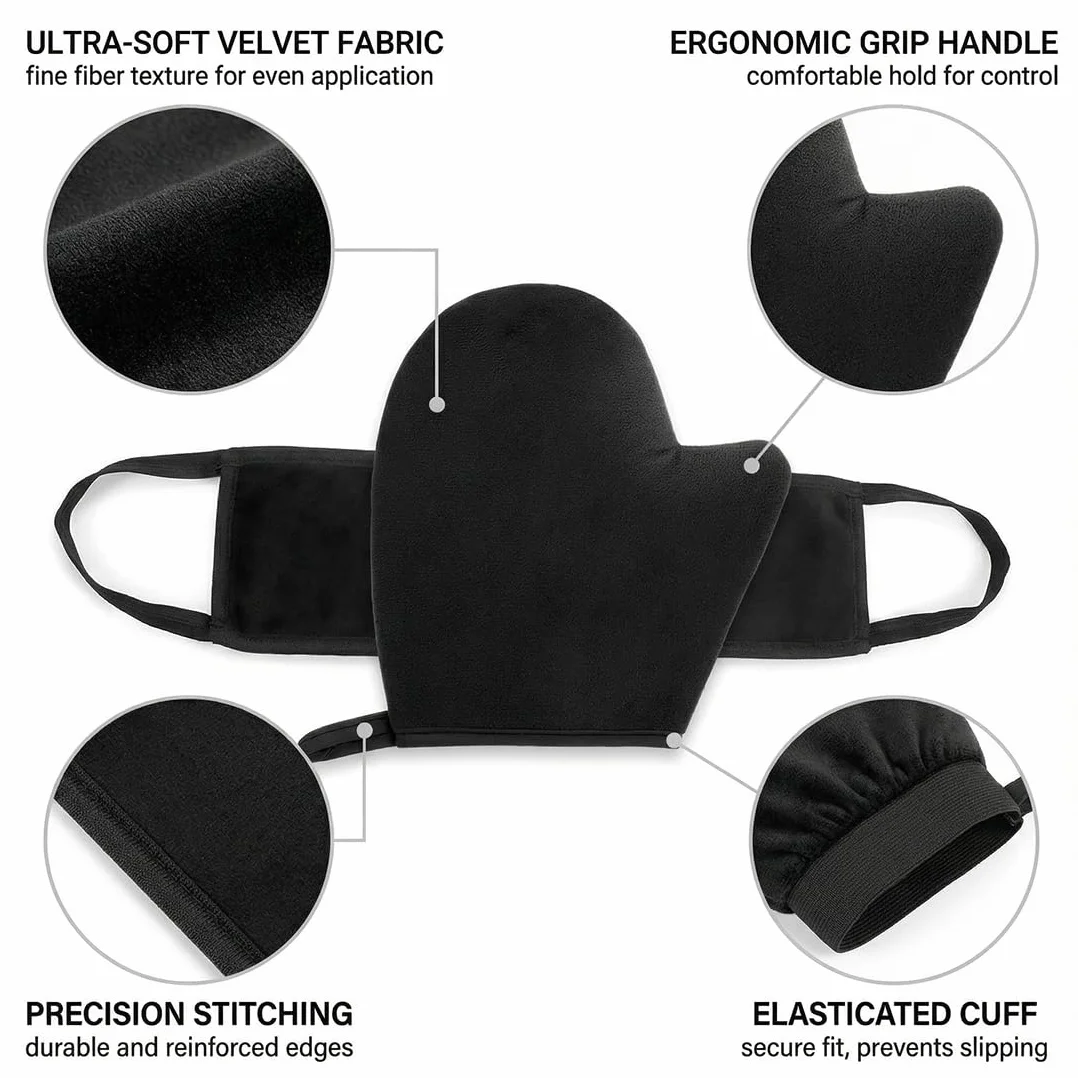 Set 2 Pezzi: Guanti Autoabbronzanti, Applicatore per Schiena, Applicatore Viso, Guanti Esfolianti, Guanti per Crema Solare (Nero)