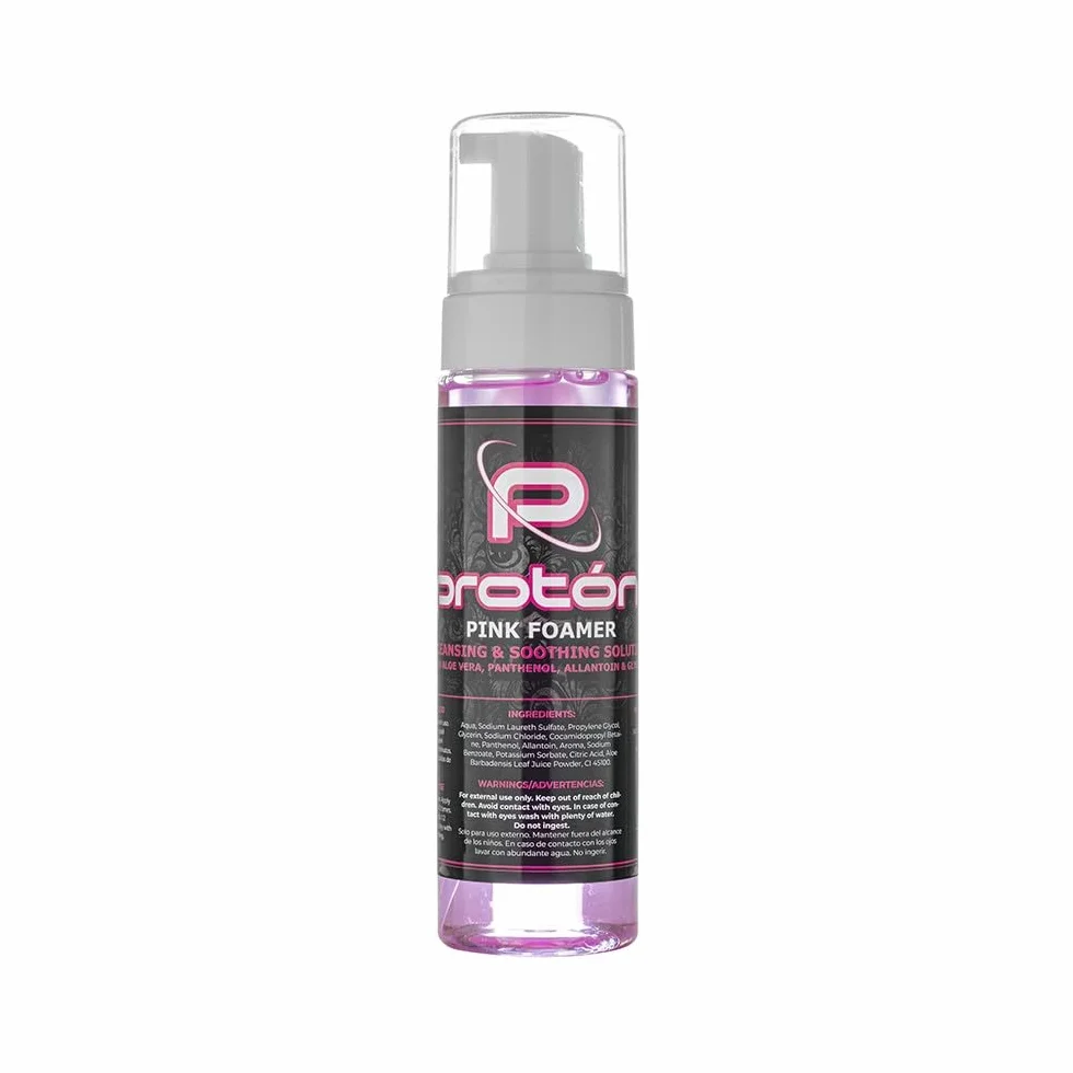 Pink Foamer Proton con Pantenolo, Allantoina e Aloe Vera - Schiuma detergente -220 ml / 7,4 Oz. Schiuma per la pulizia del tatuaggio
