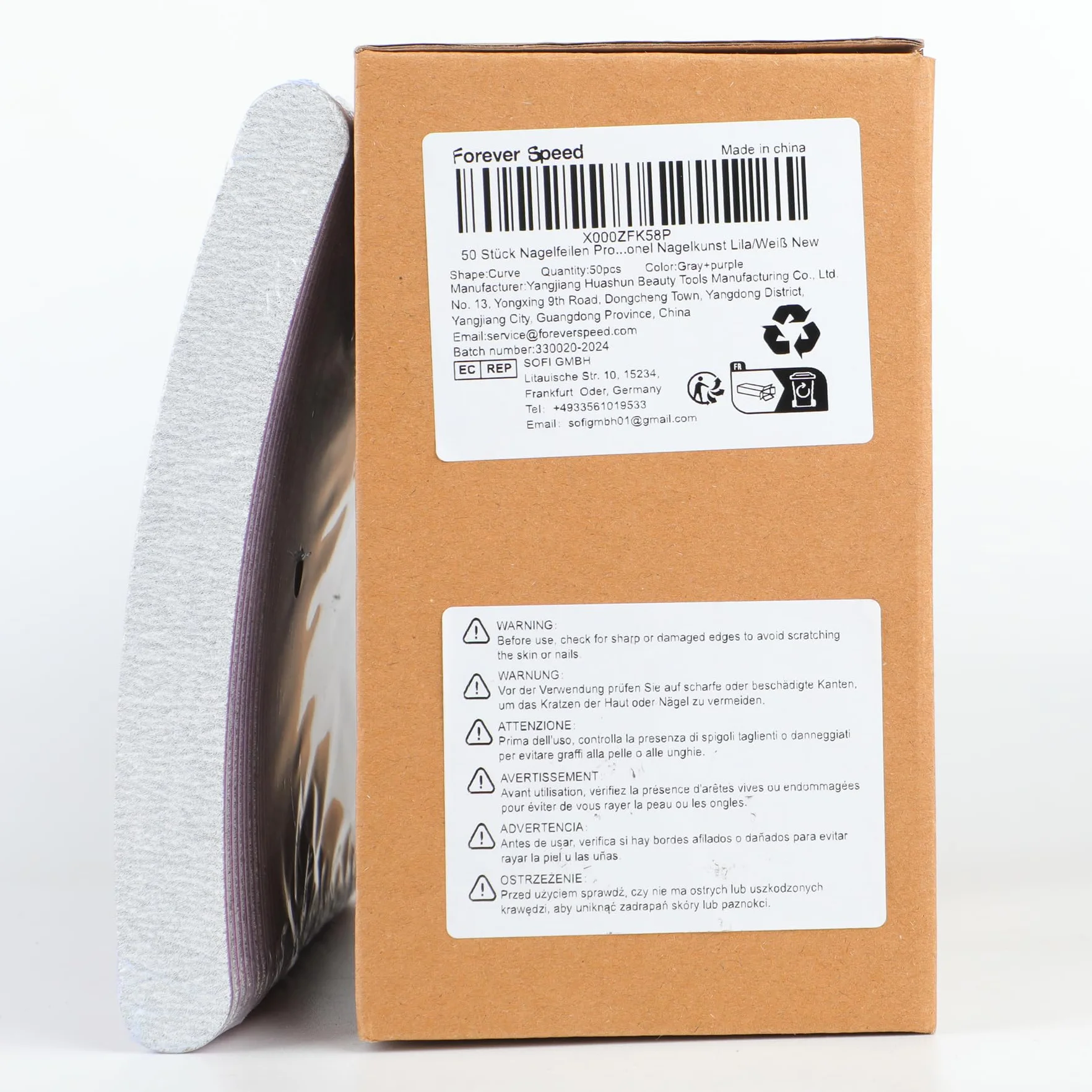 Forever Speed 50 lime per unghie professionali 100/180, lima per manicure a doppio lato, colore viola/bianco