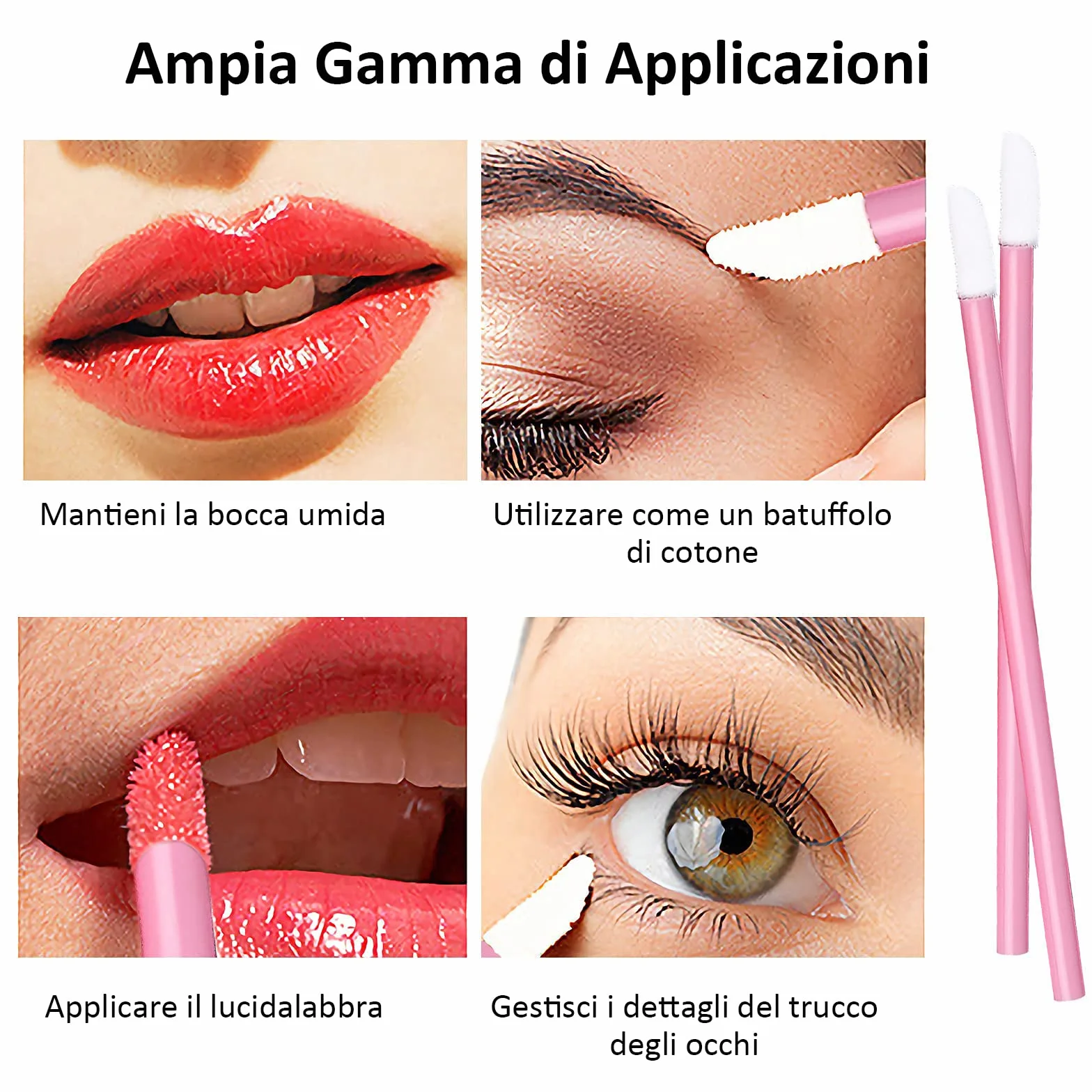 ZOCONE 300 PCS Pennelli per Labbra Usa e Getta, Monouso Pennelli Labbra Make up Pennello per Rossetto Labbra Microbrush Micro Pennelli per Applicatori per Dettagli per Sopracciglia, Labbra, Rosa