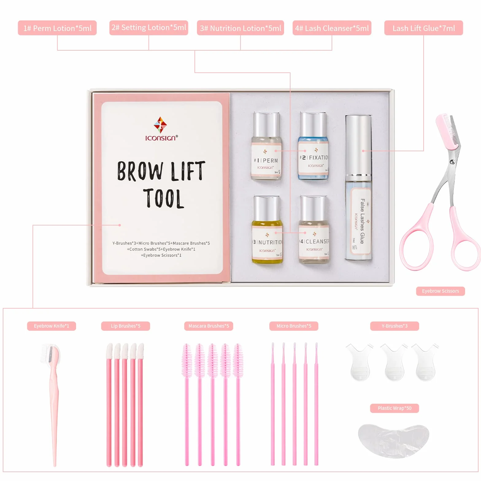ICONSIGN Kit per la laminazione delle sopracciglia, kit professionale per il lifting semipermanente delle sopracciglia, adatto per l'uso in salone e a casa