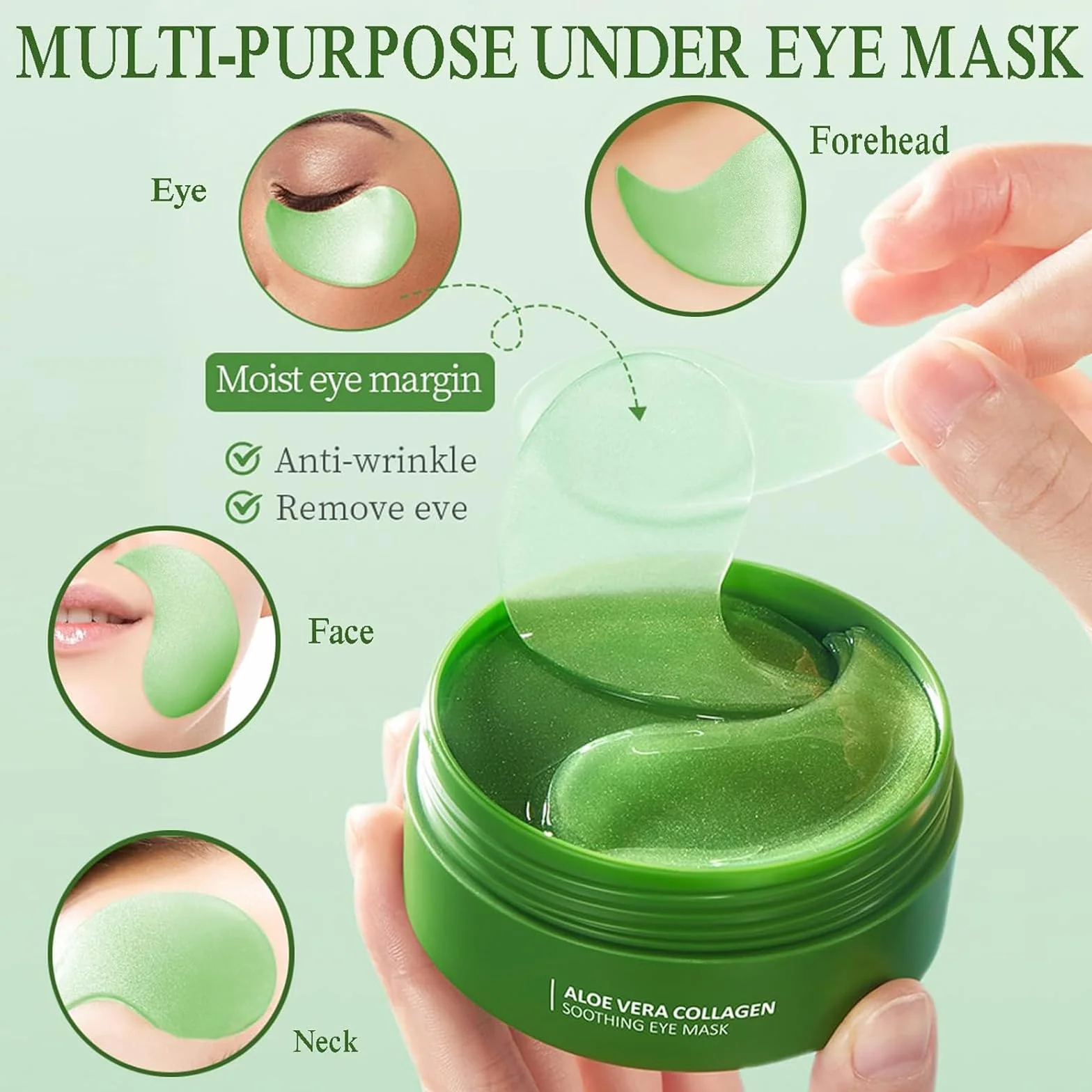 60 Pezzi Patch Occhi con Aloe Vera e Collagene, Maschere Idratanti Anti-Occhiaie e Anti-Borse, Riduce Rughe e Linee Sottili, Cura Contorno Occhi per Uomo e Donna