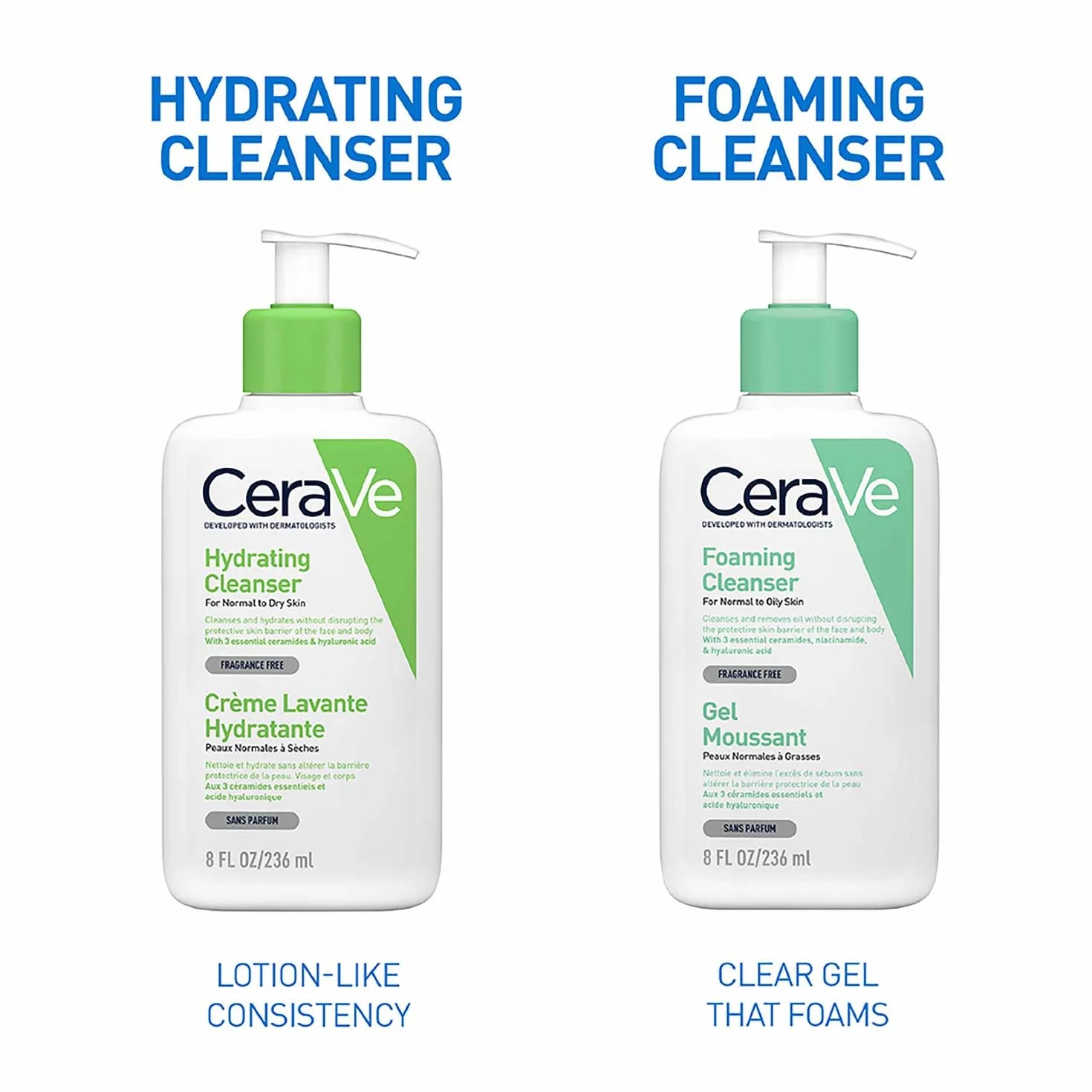 CeraVe lozione detergente idratante per pelli da normali a secche, pulizia delicata per il corpo e il viso, con 3 ceramidi essenziali e ialurone 236 m